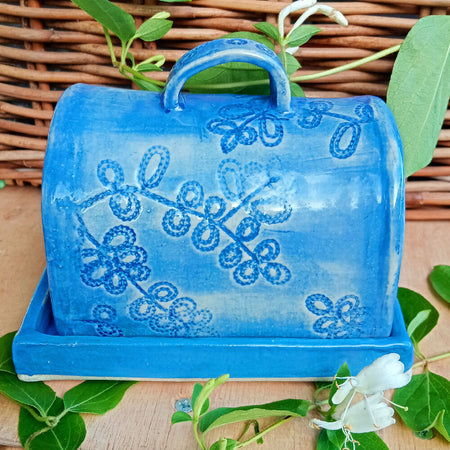 Blue ceramic butter dish