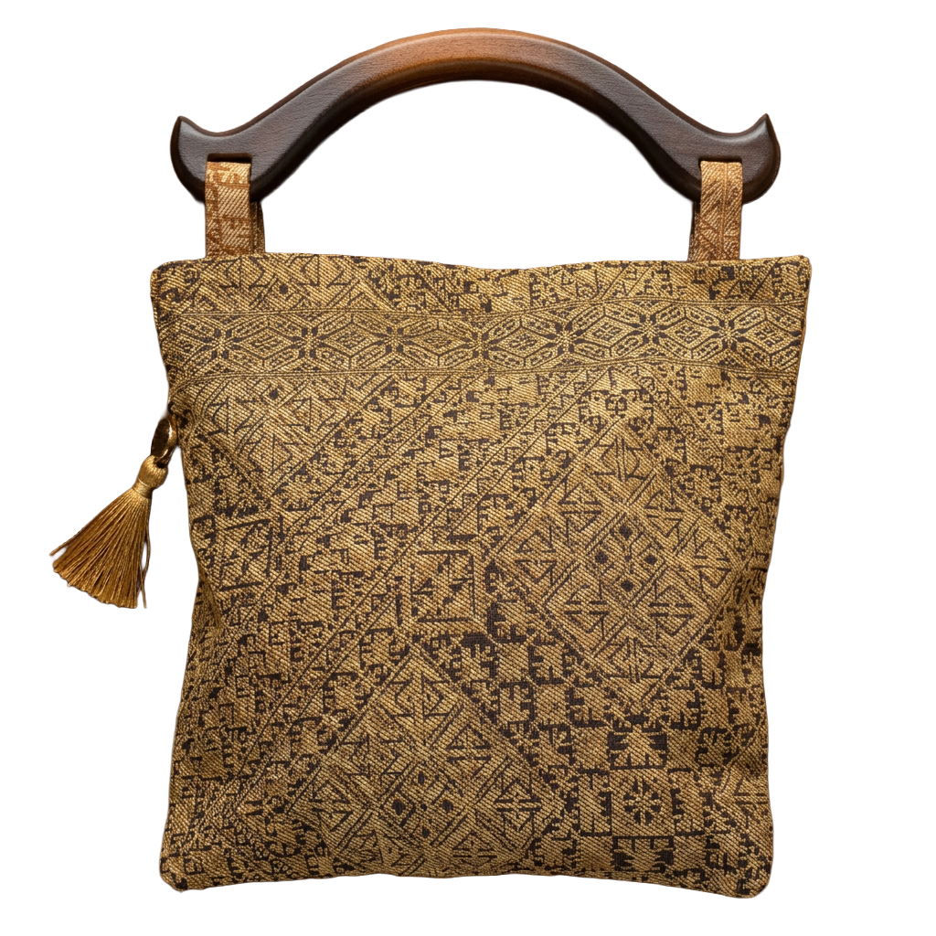 Handmade Gold Brown Wooden Handle Bag • Upcycled Purse