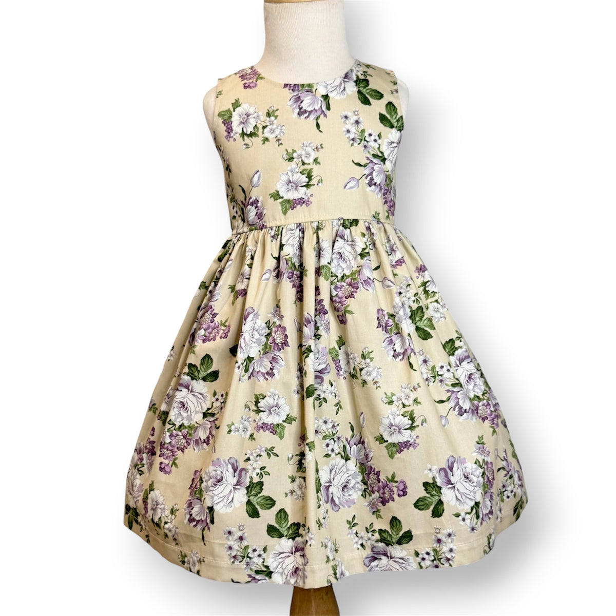 Beige with Violet Roses Girls Sundress - SIZES 3, 5 & 6