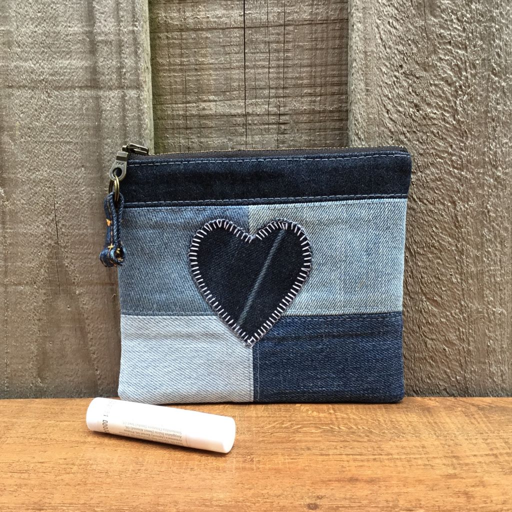 Upcycled Denim Coin Purse – Blue Denim Heart #2