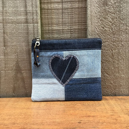 Upcycled Denim Coin Purse – Blue Denim Heart #2