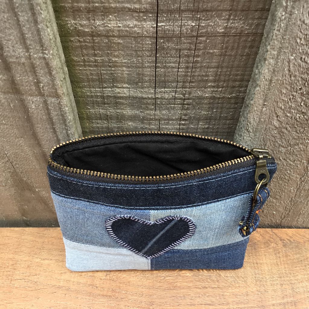 Upcycled Denim Coin Purse – Blue Denim Heart #2