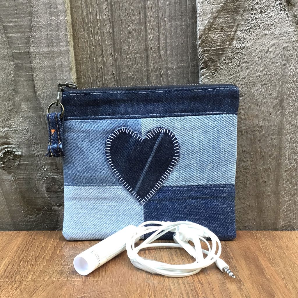 Upcycled Denim Coin Purse – Blue Denim Heart #2