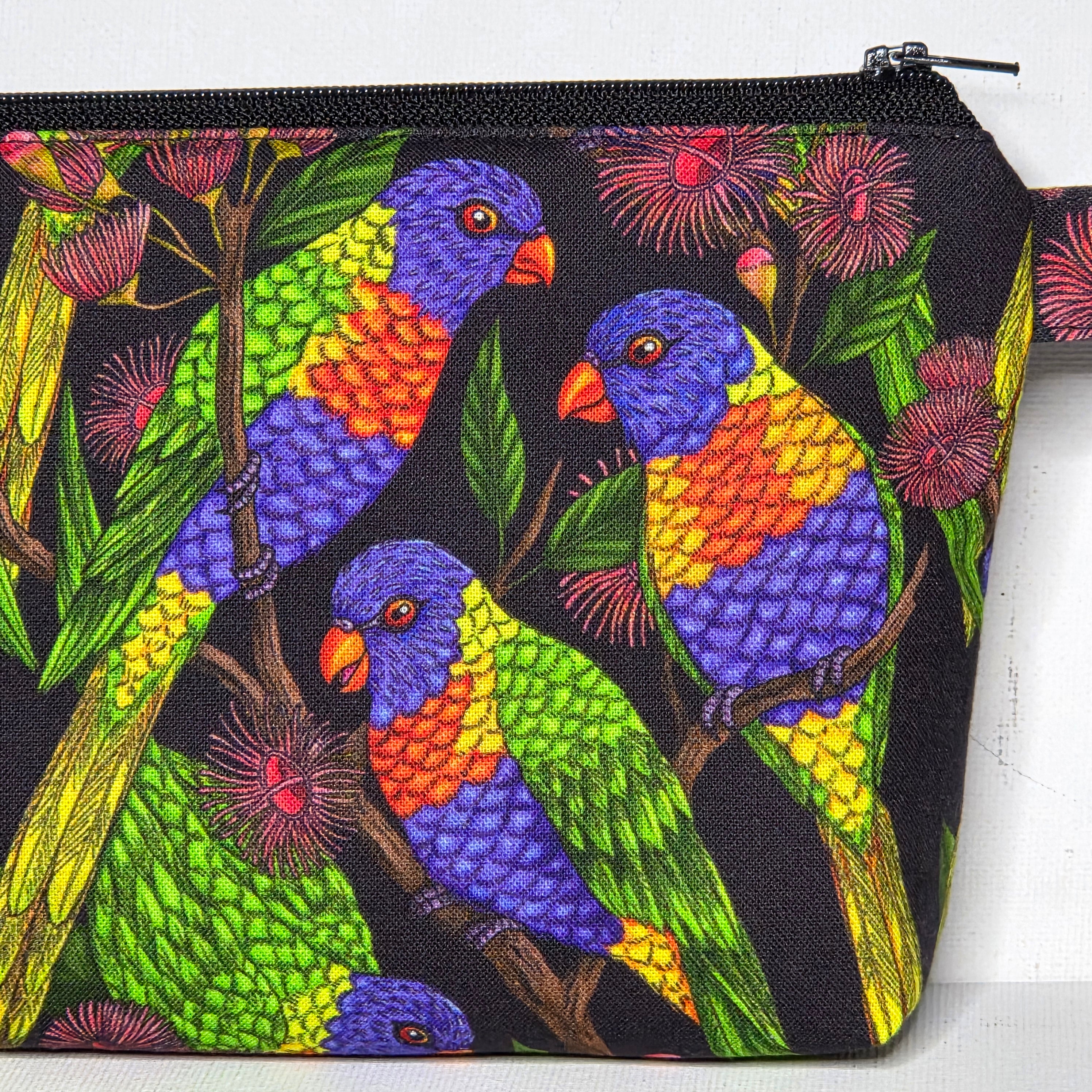 Zippered Pouch in Rainbow Lorikeet fabric, size Large