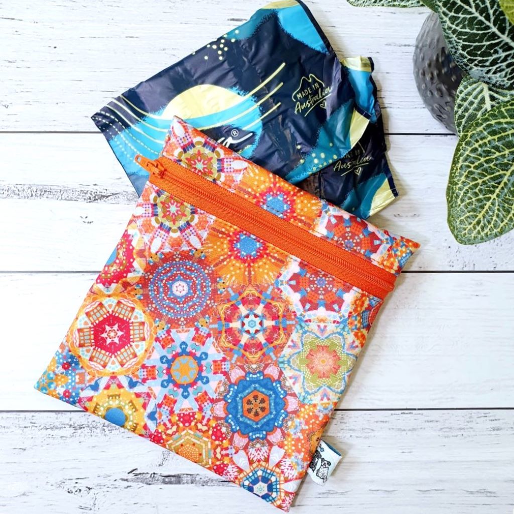 Reusable Waterproof Zip Bag, Petite - Bright Floral or Kaleidoscope (2 options)
