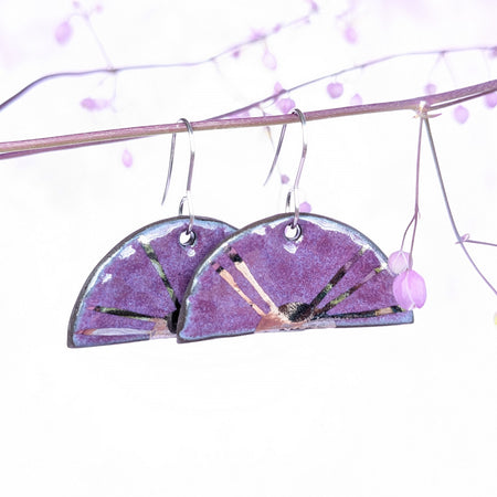 Purple Sun Ceramic Earrings. Lightweight, dangle earrings.