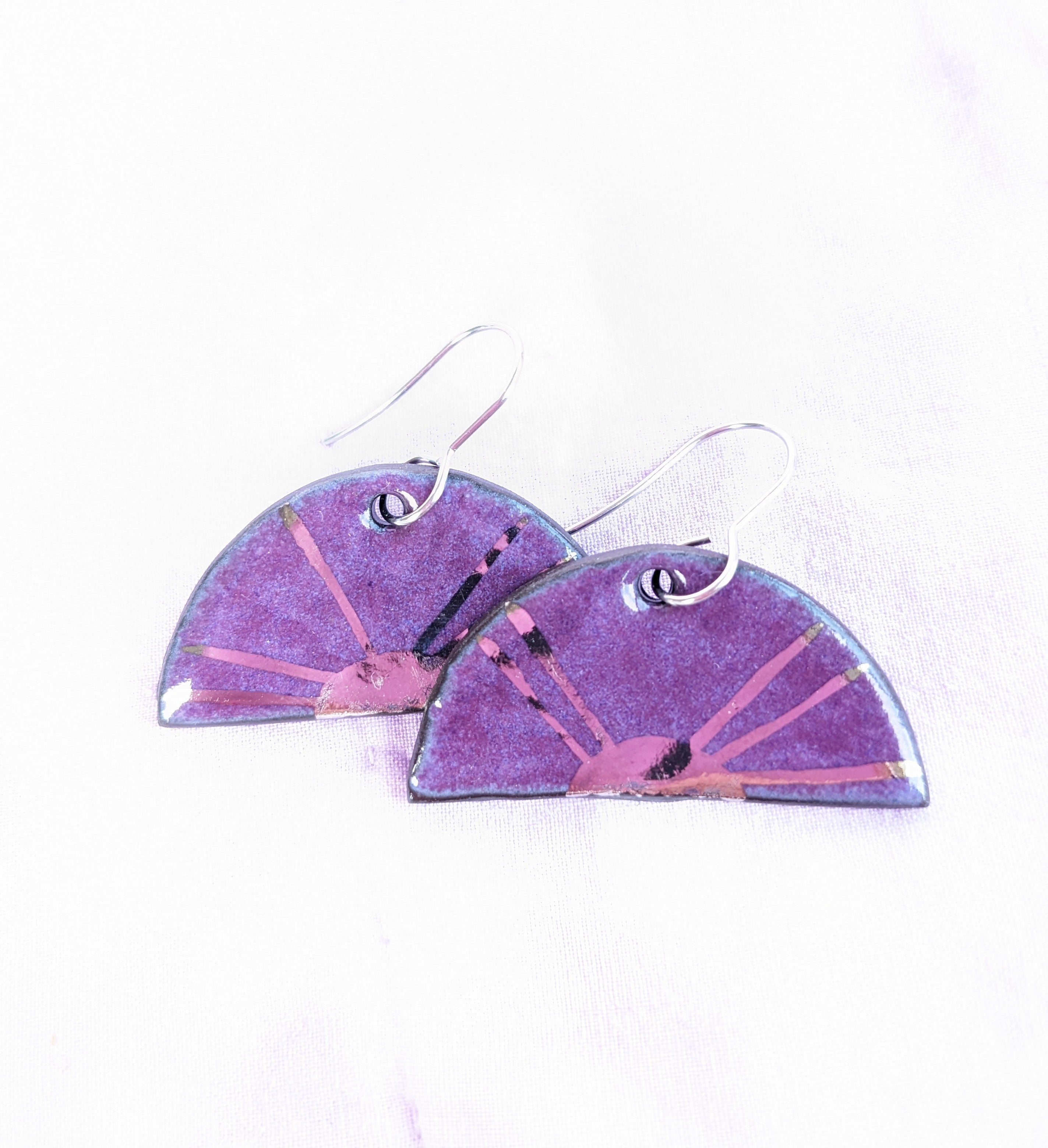 Purple Sun Ceramic Earrings. Lightweight, dangle earrings.