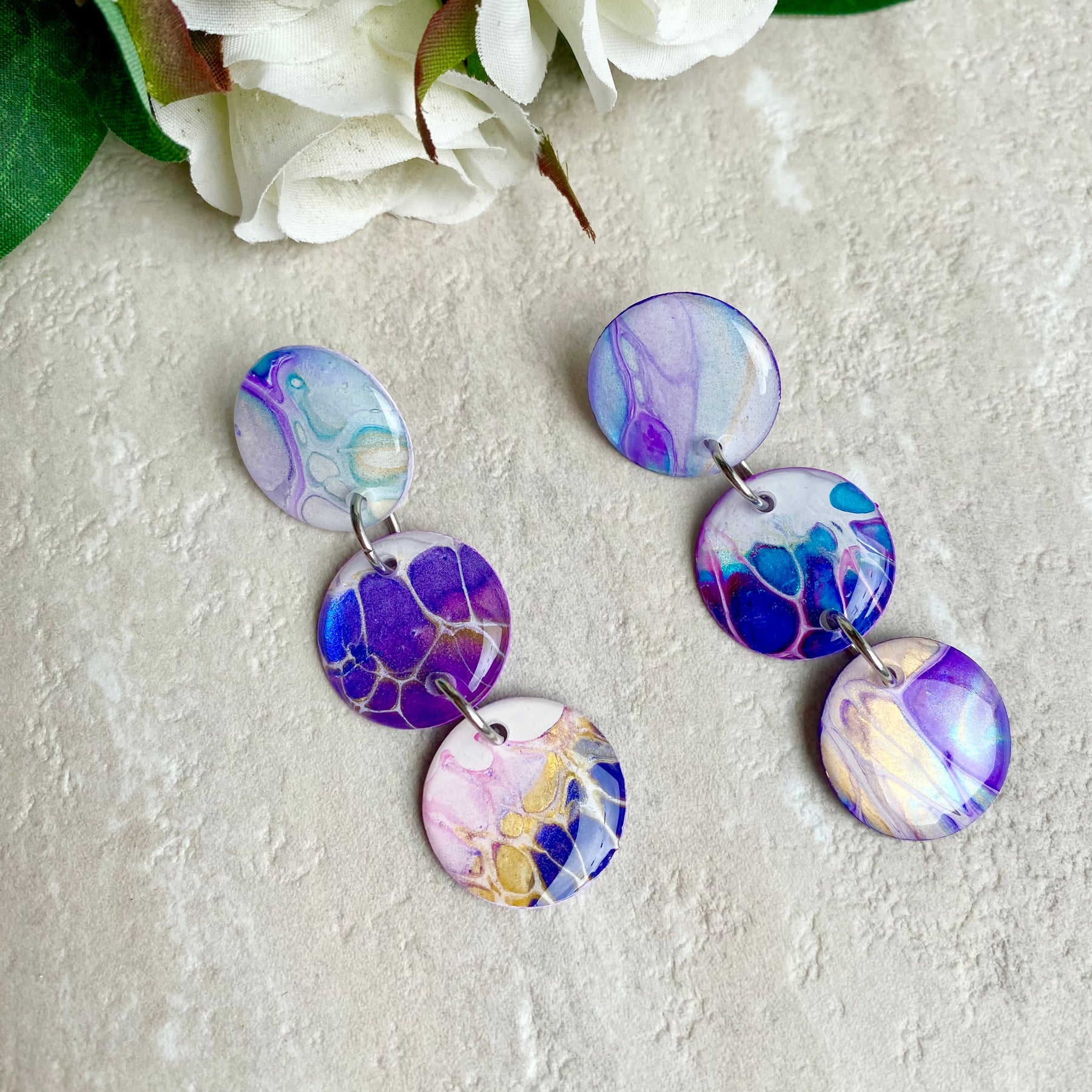 Artisan Hand Painted Stud Dangle Earrings