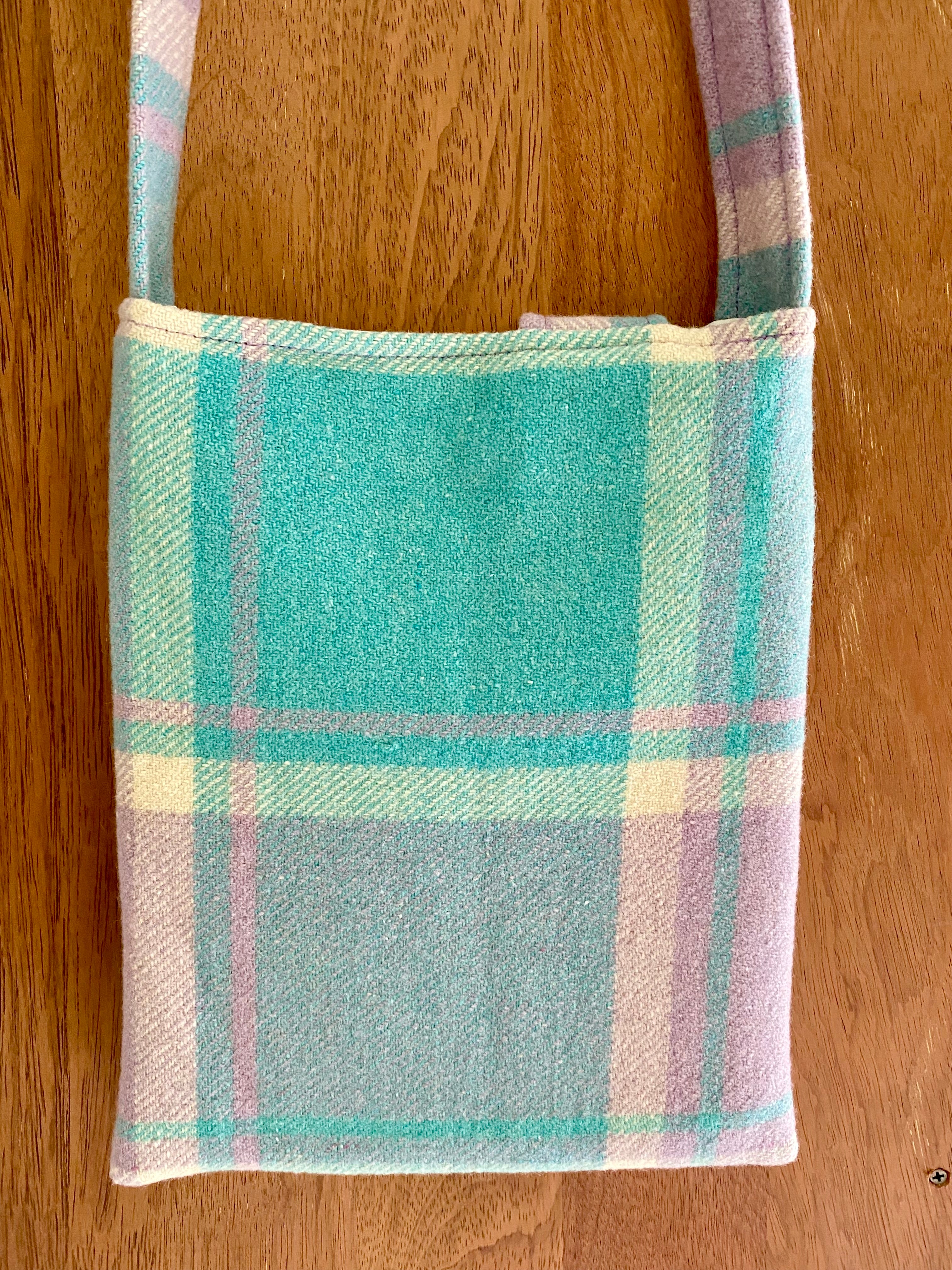 Upcycled Woollen Blanket - Cross Body Bag - Blue/Mauve