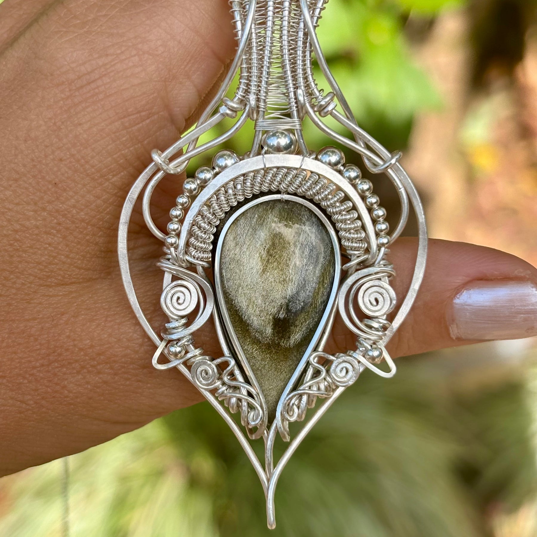 Golden sheen obsidian crystal pendant creation