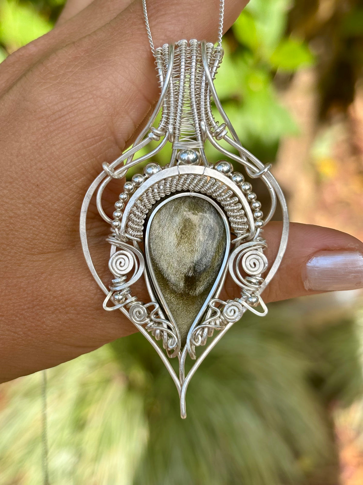 Golden sheen obsidian crystal pendant creation