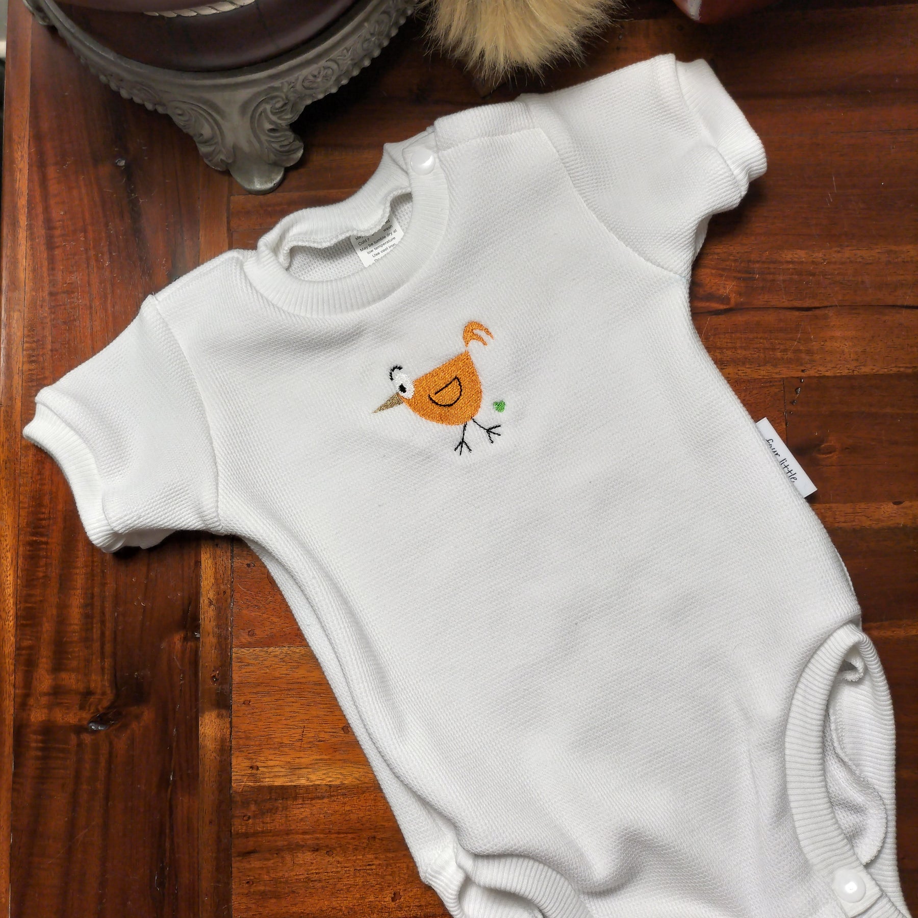 White Waffle Knit Romper Suit with Bird