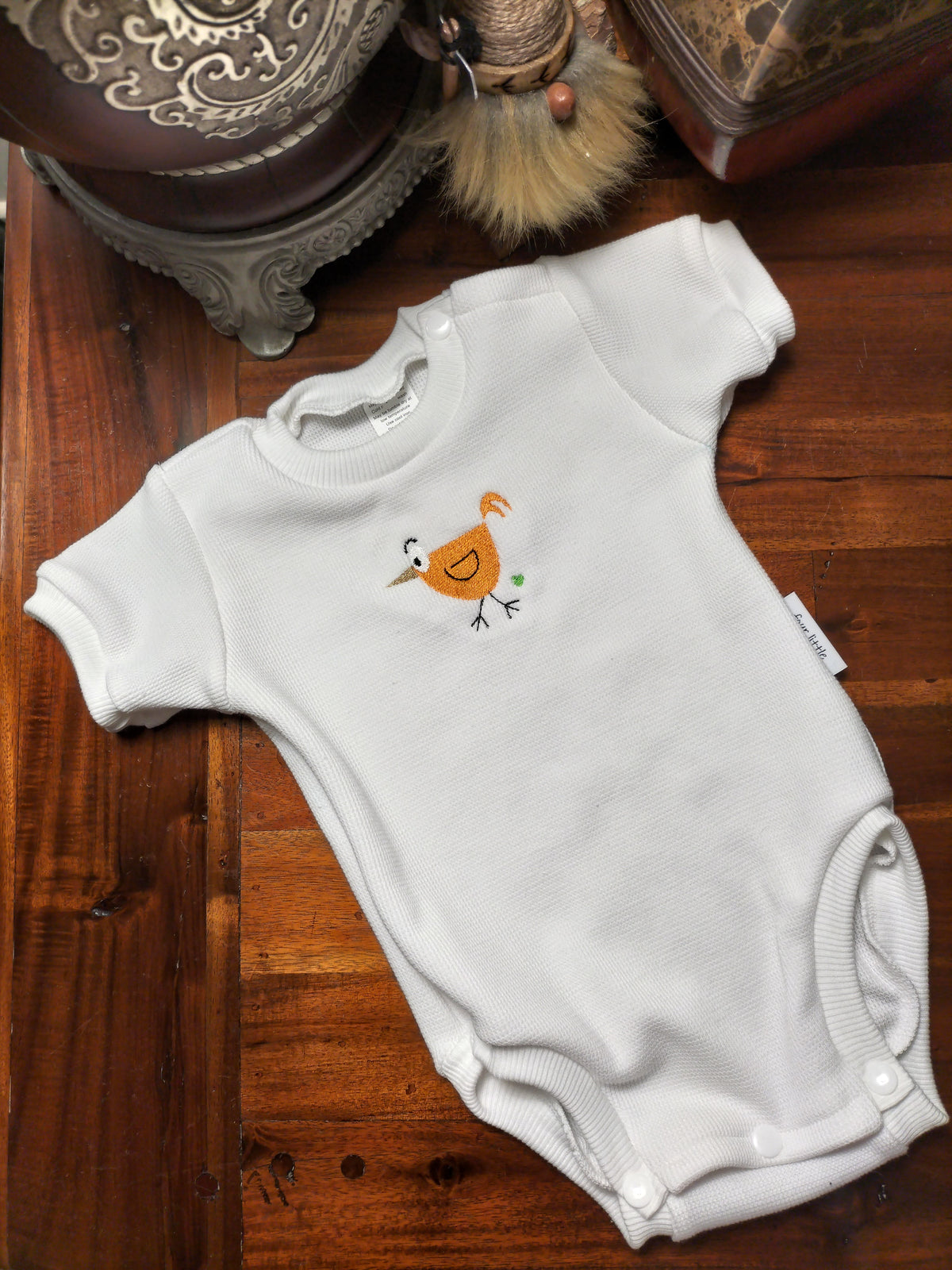 White Waffle Knit Romper Suit with Bird