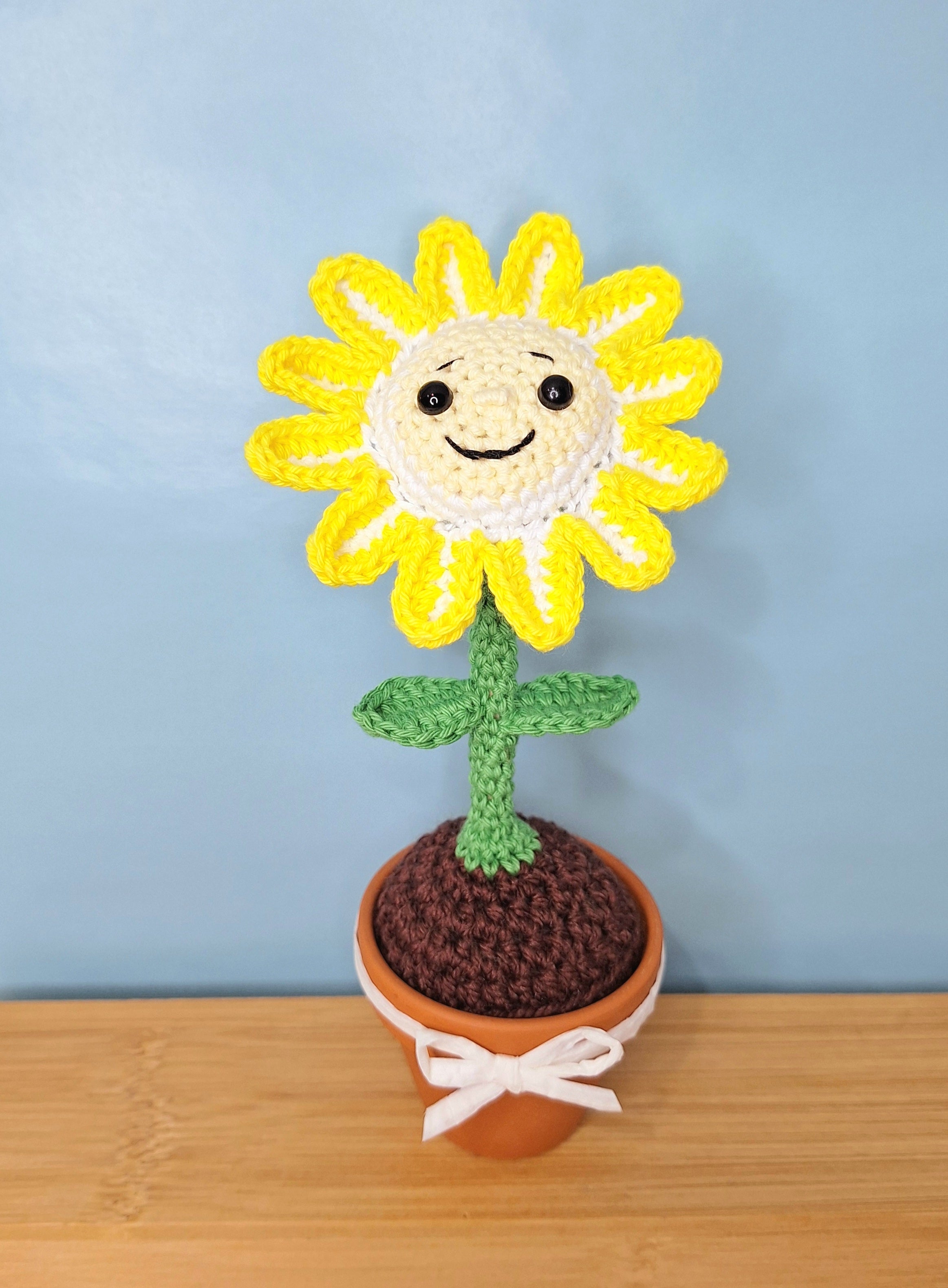 Happy Daisy Crocheted Flower in  Terracotta Pot
