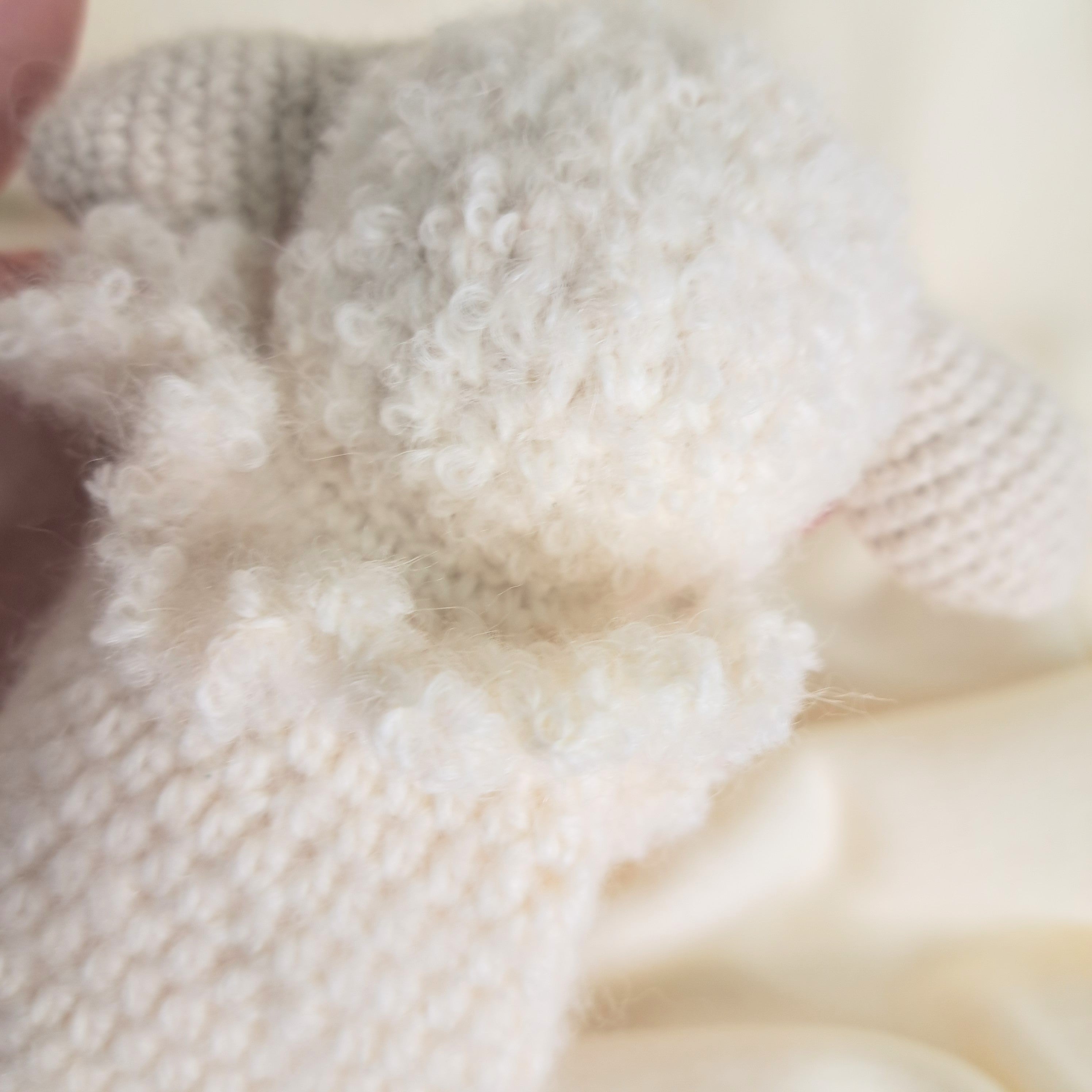 Handmade crochet sheep snuggler, Australian wool, alpaca, silk