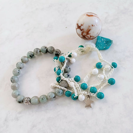 Crystal Bracelet - Magnesite and Turquoise 3 Strand with Free Gift