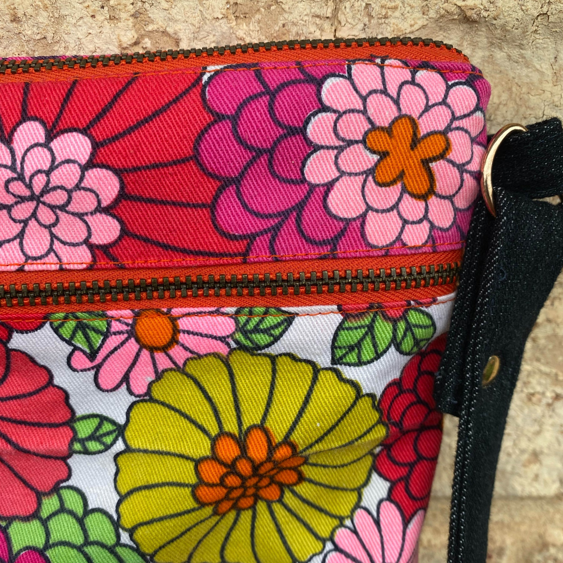 Flower Power Handmade Crossbody Bag Upcycled Vintage Fabrics & Denim
