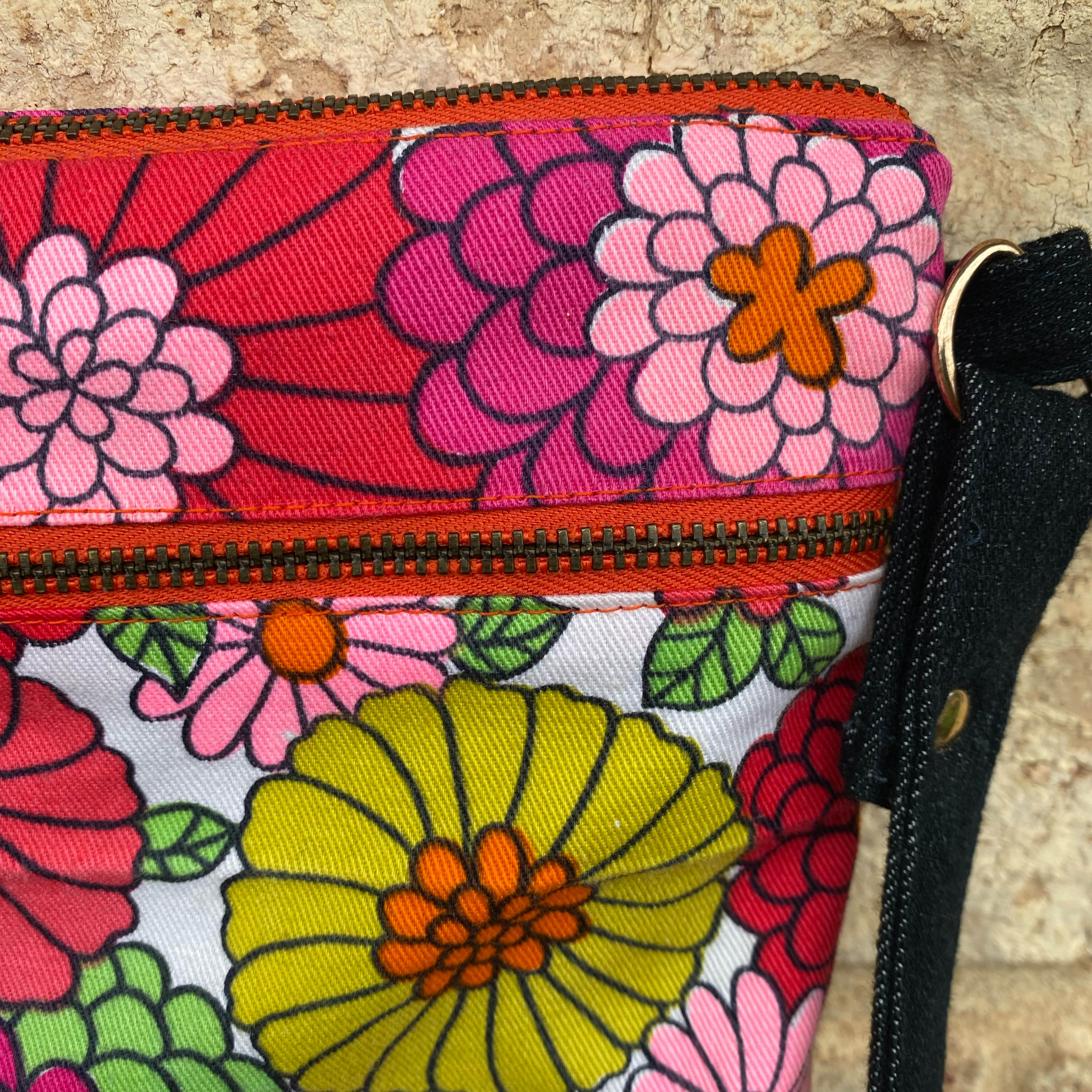 Flower Power Handmade Crossbody Bag Upcycled Vintage Fabrics & Denim