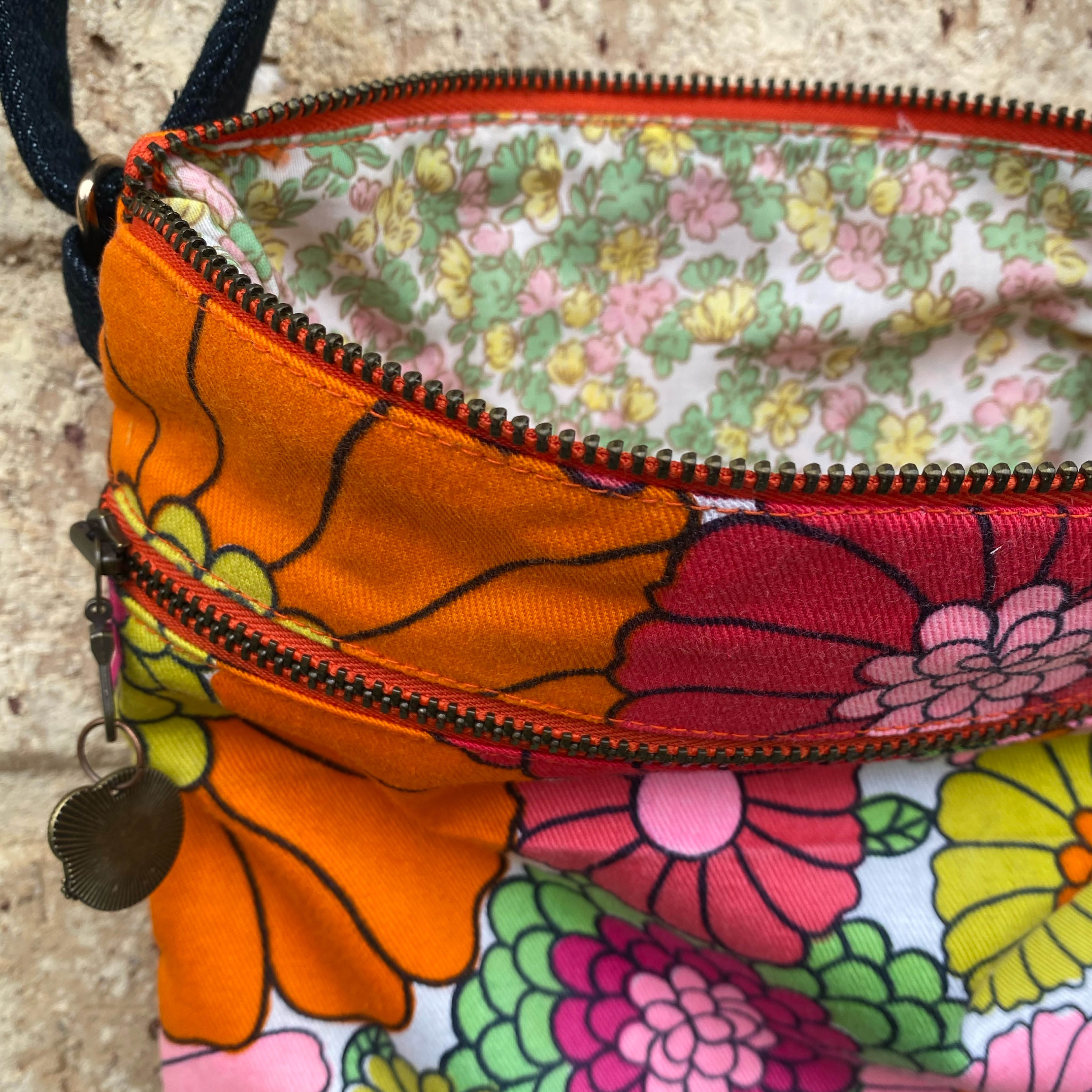 Flower Power Handmade Crossbody Bag Upcycled Vintage Fabrics & Denim