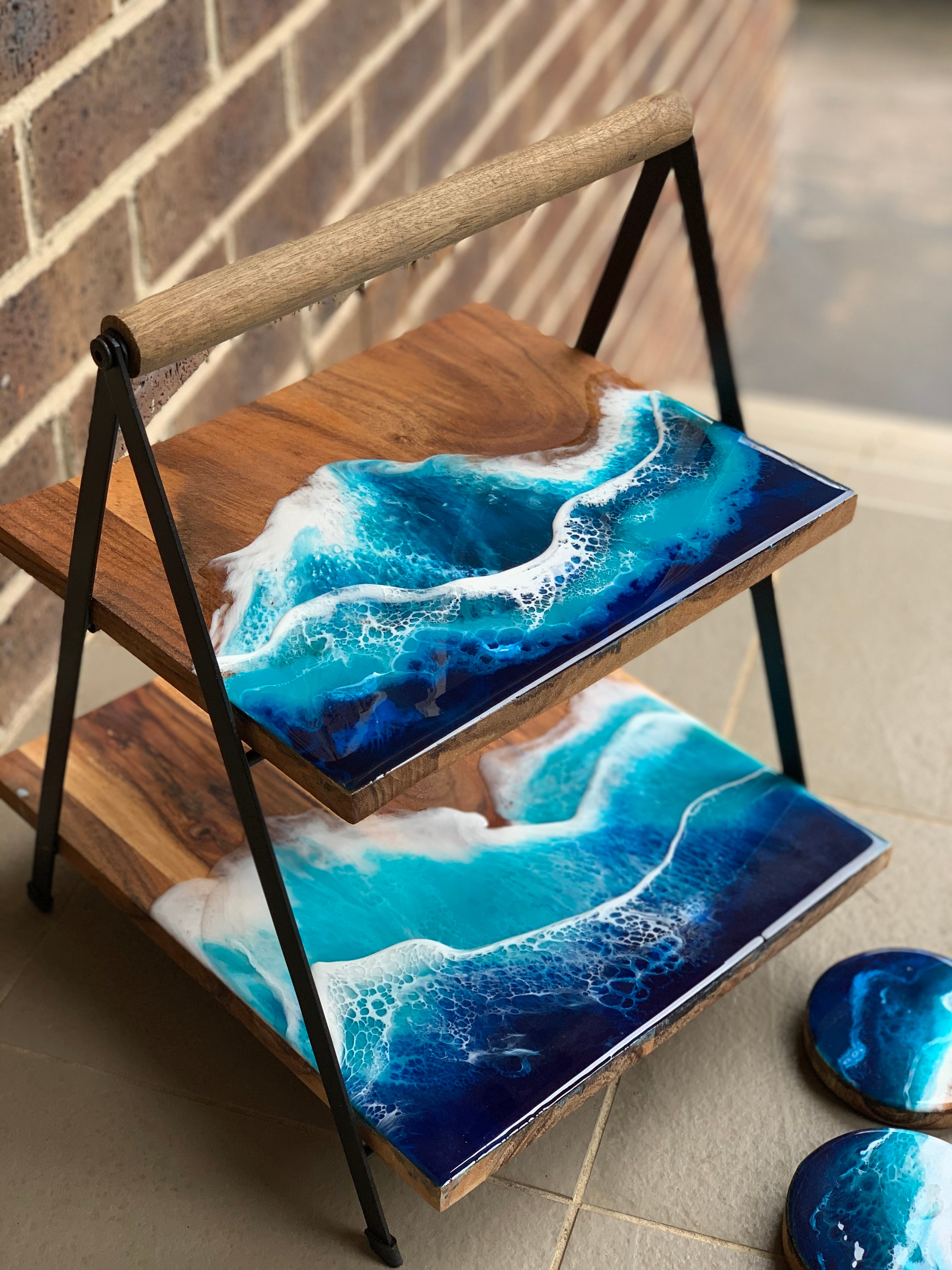 Tapas board | Platter | 2 tier serving | serving board | charcuterie board | ocean resin waves
