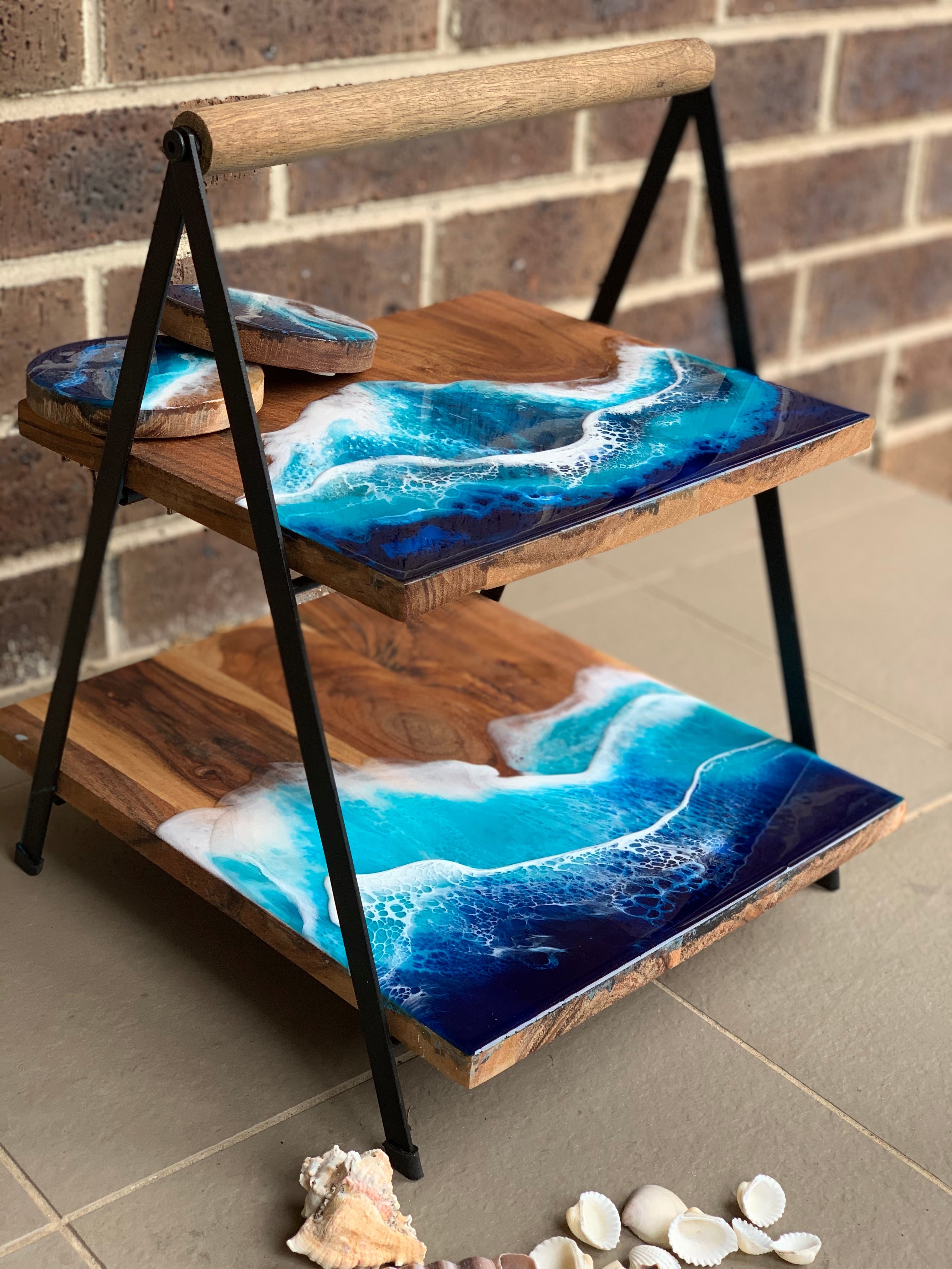 Tapas board | Platter | 2 tier serving | serving board | charcuterie board | ocean resin waves