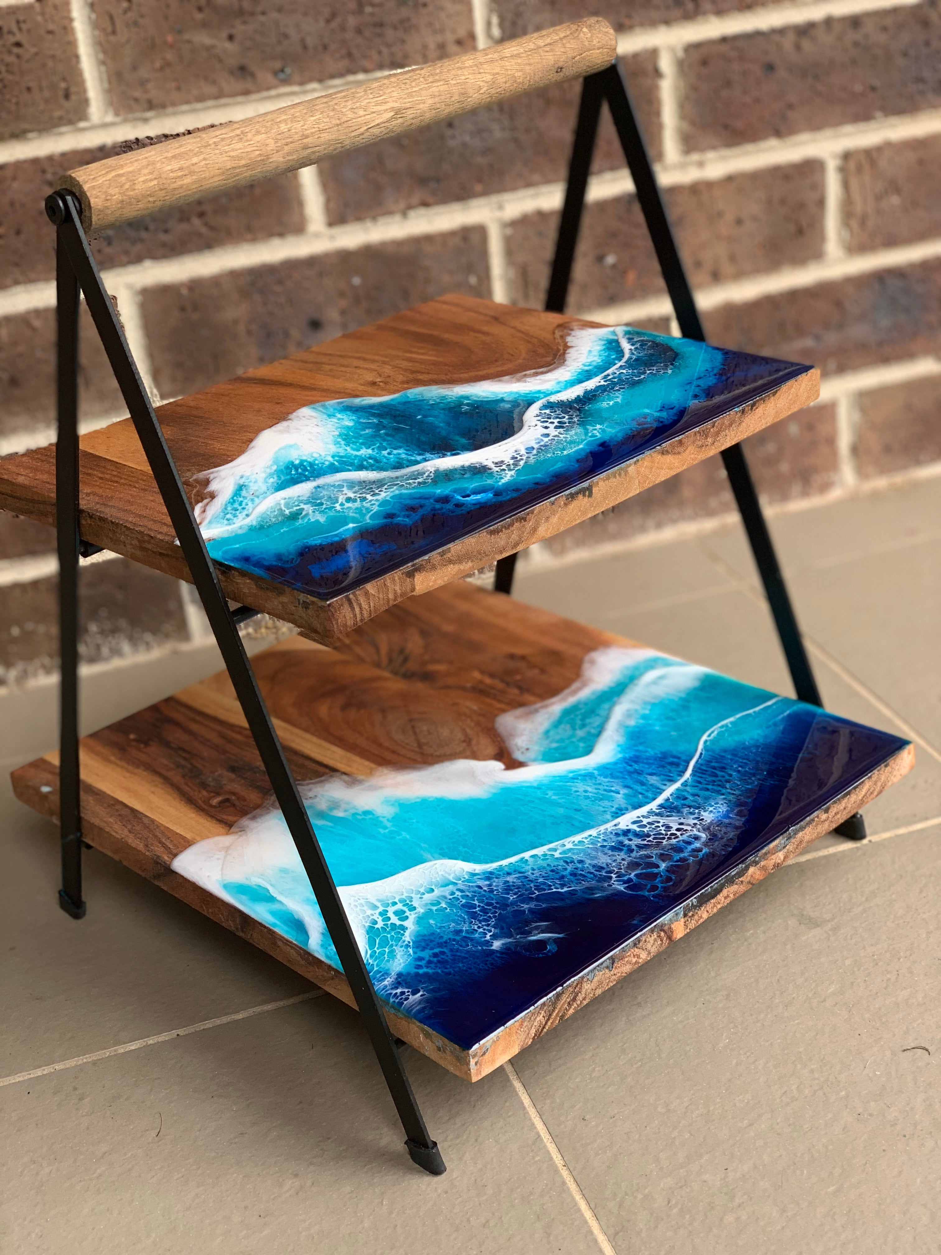 Tapas board | Platter | 2 tier serving | serving board | charcuterie board | ocean resin waves