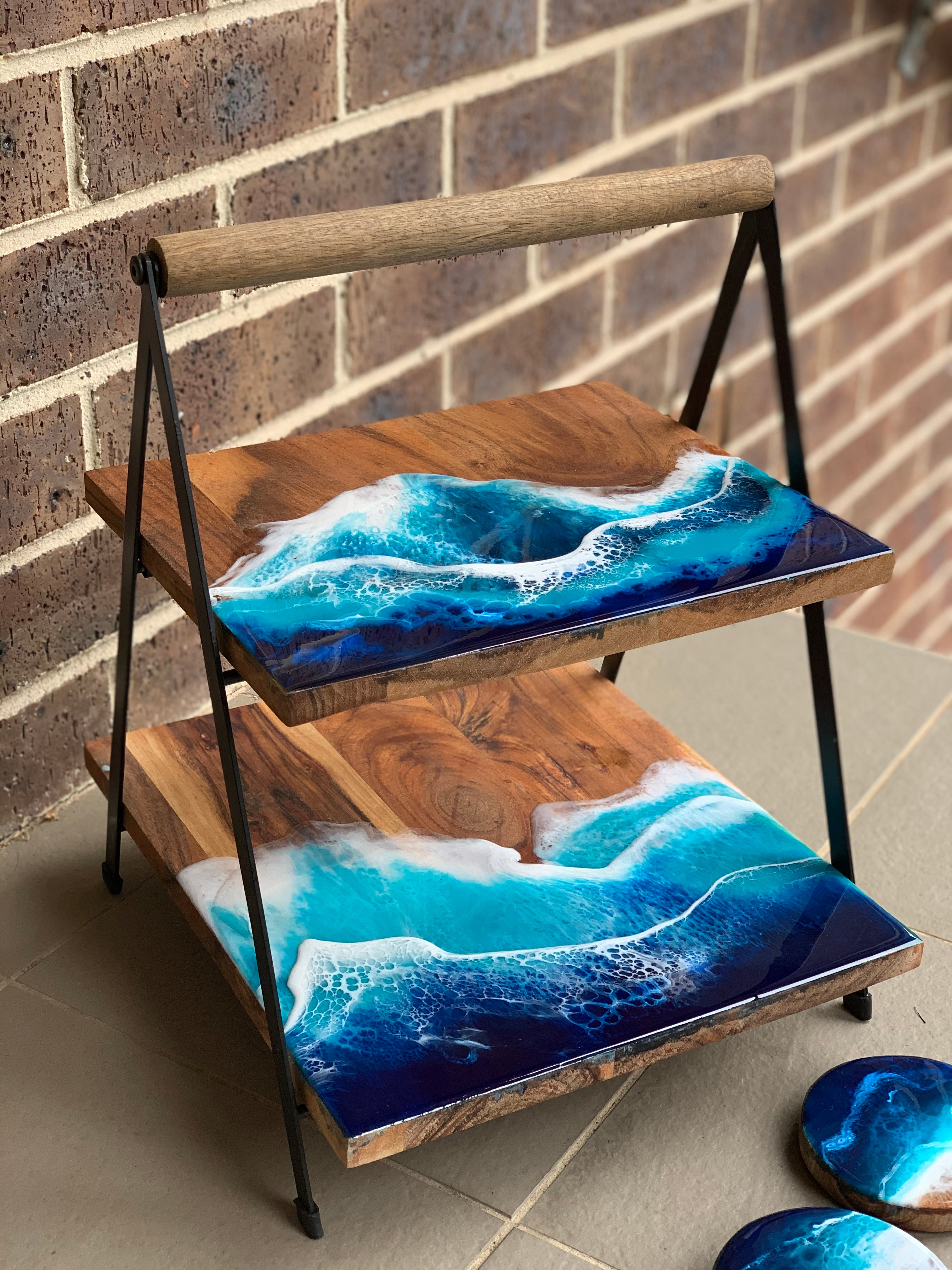 Tapas board | Platter | 2 tier serving | serving board | charcuterie board | ocean resin waves