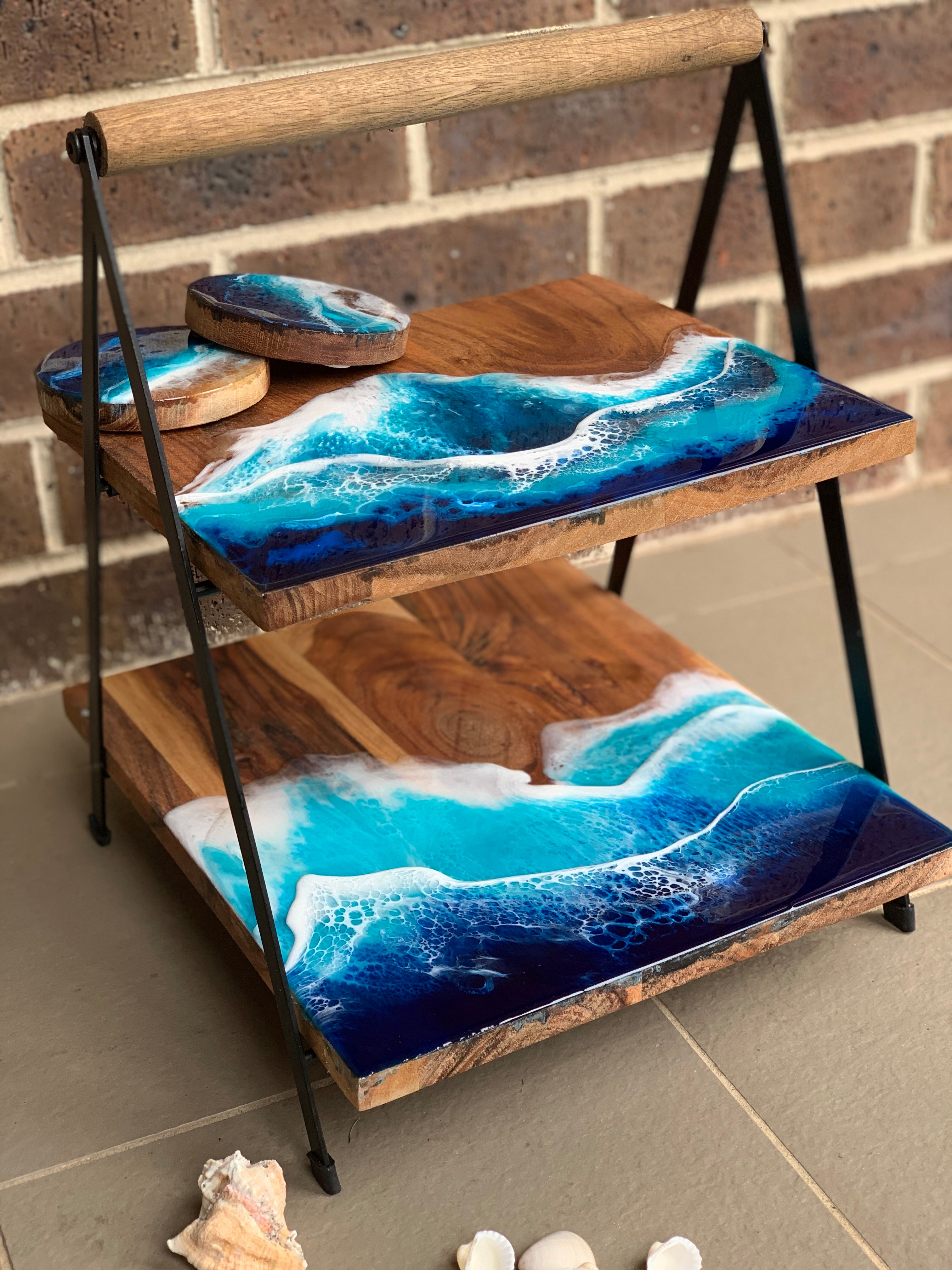 Tapas board | Platter | 2 tier serving | serving board | charcuterie board | ocean resin waves