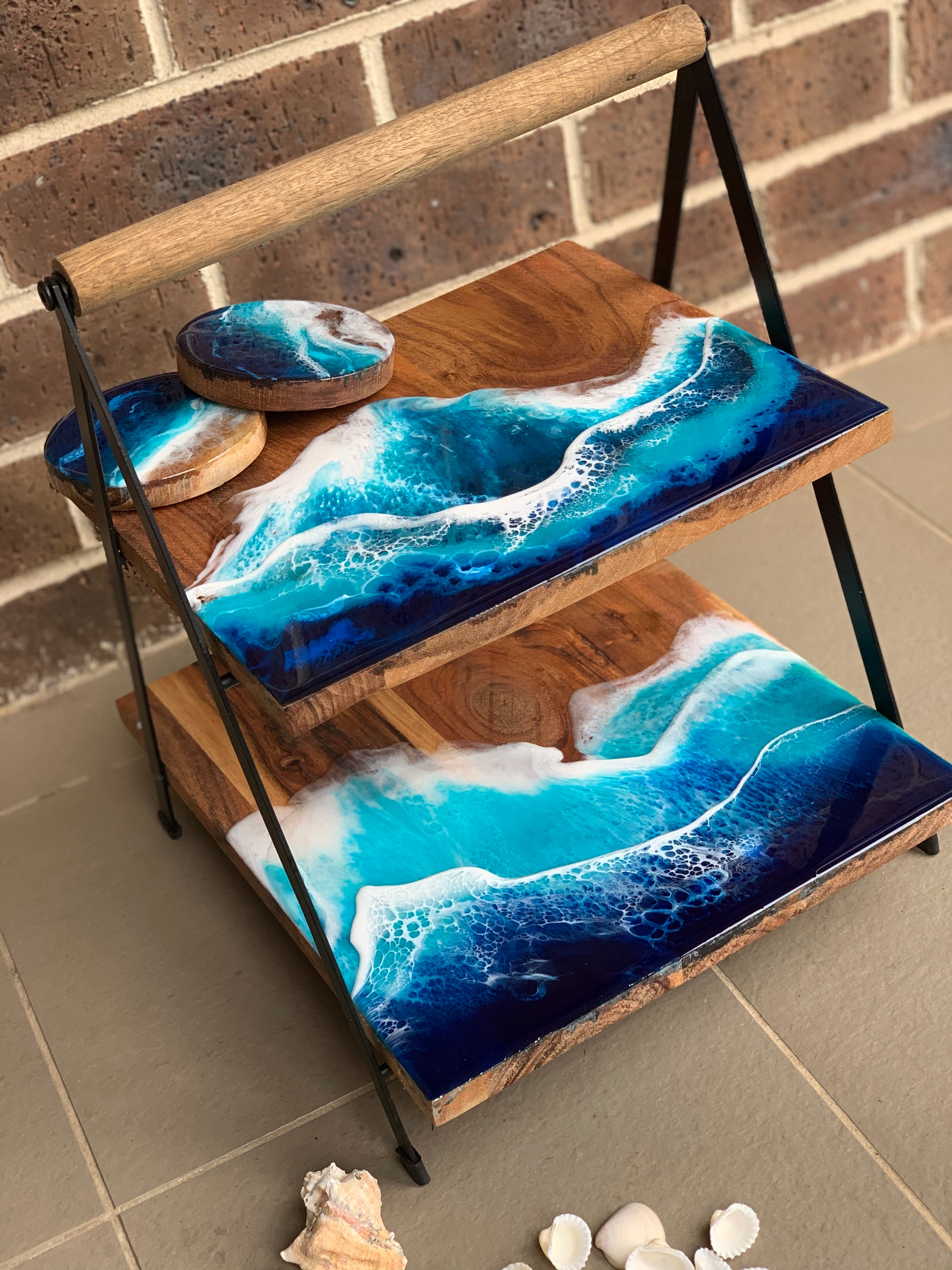 Tapas board | Platter | 2 tier serving | serving board | charcuterie board | ocean resin waves