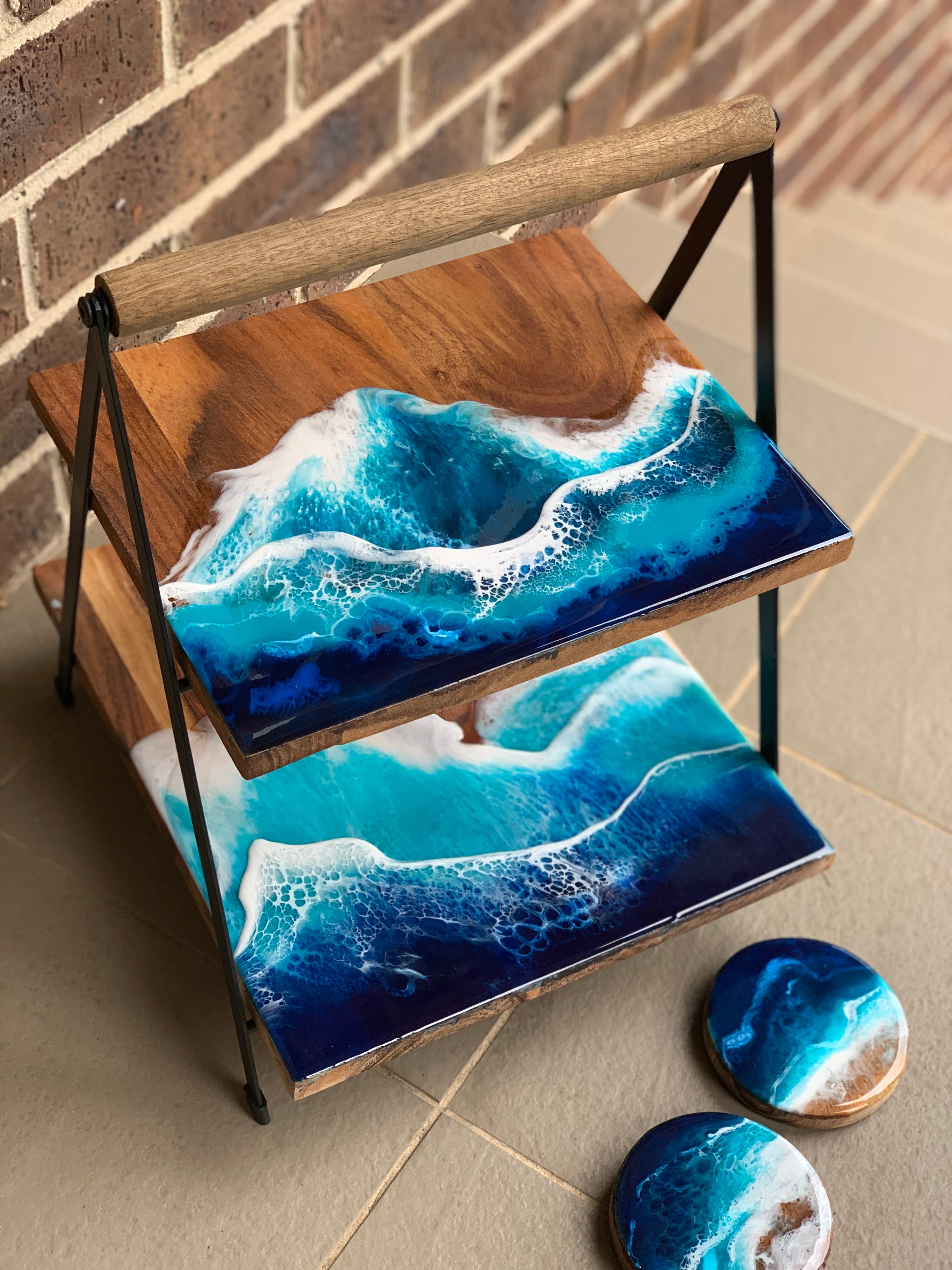 Tapas board | Platter | 2 tier serving | serving board | charcuterie board | ocean resin waves