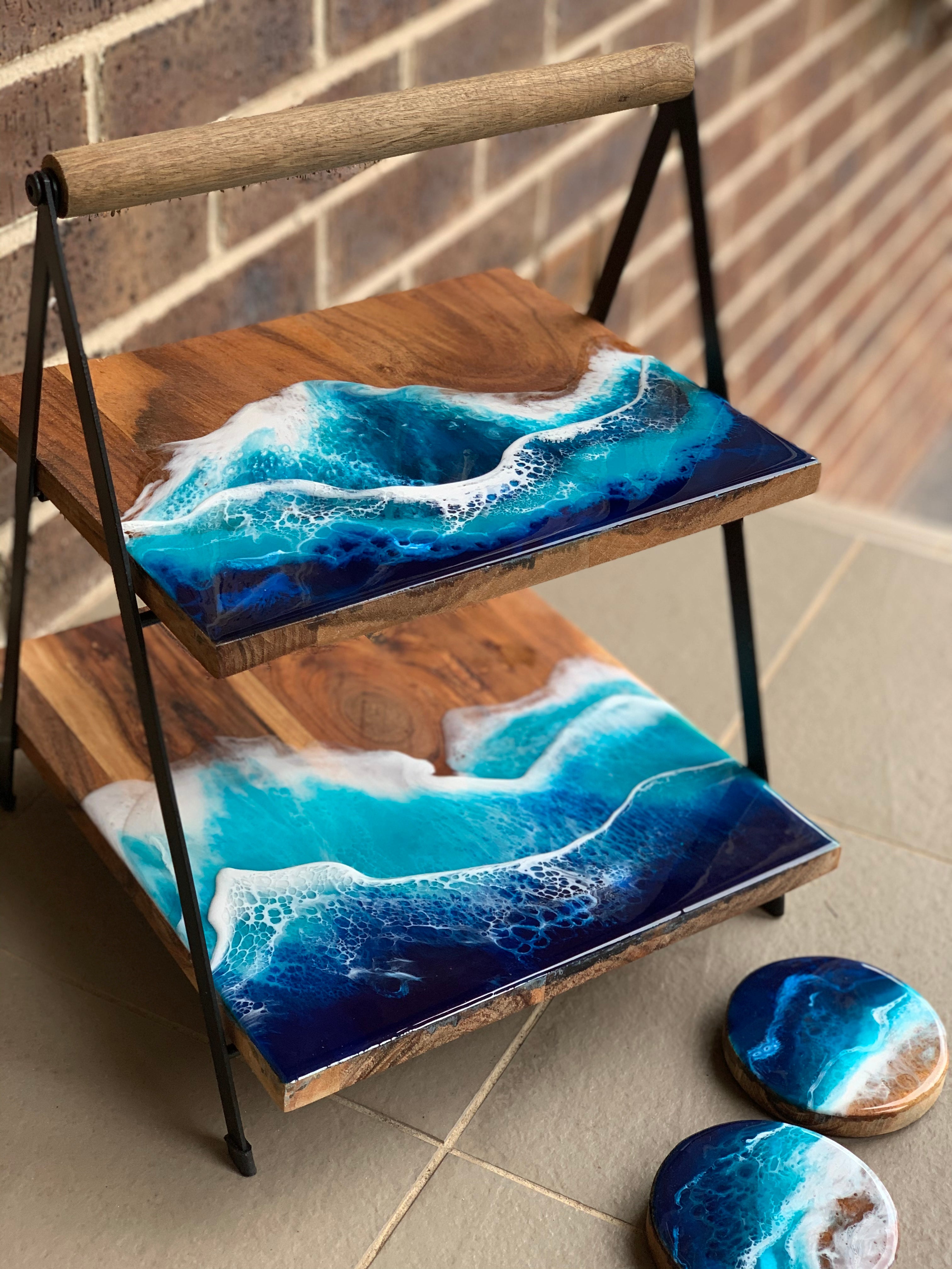Tapas board | Platter | 2 tier serving | serving board | charcuterie board | ocean resin waves