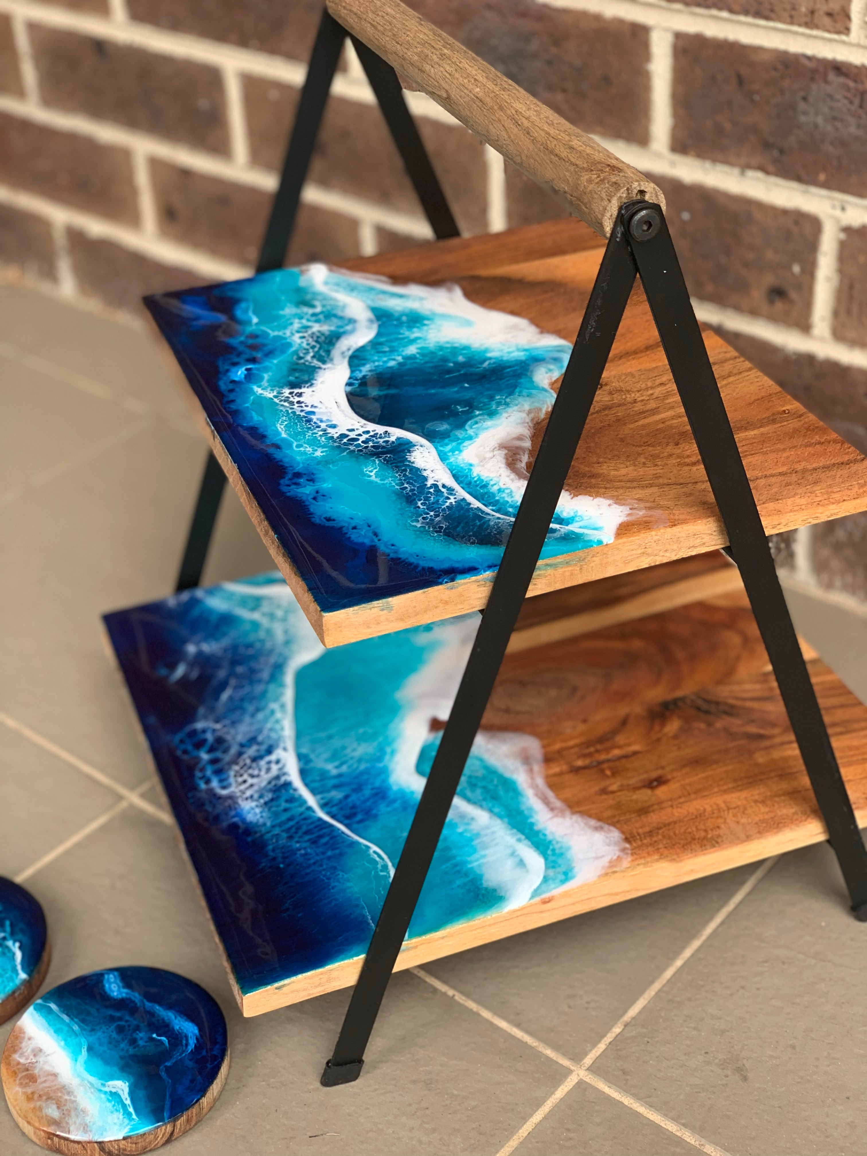 Tapas board | Platter | 2 tier serving | serving board | charcuterie board | ocean resin waves