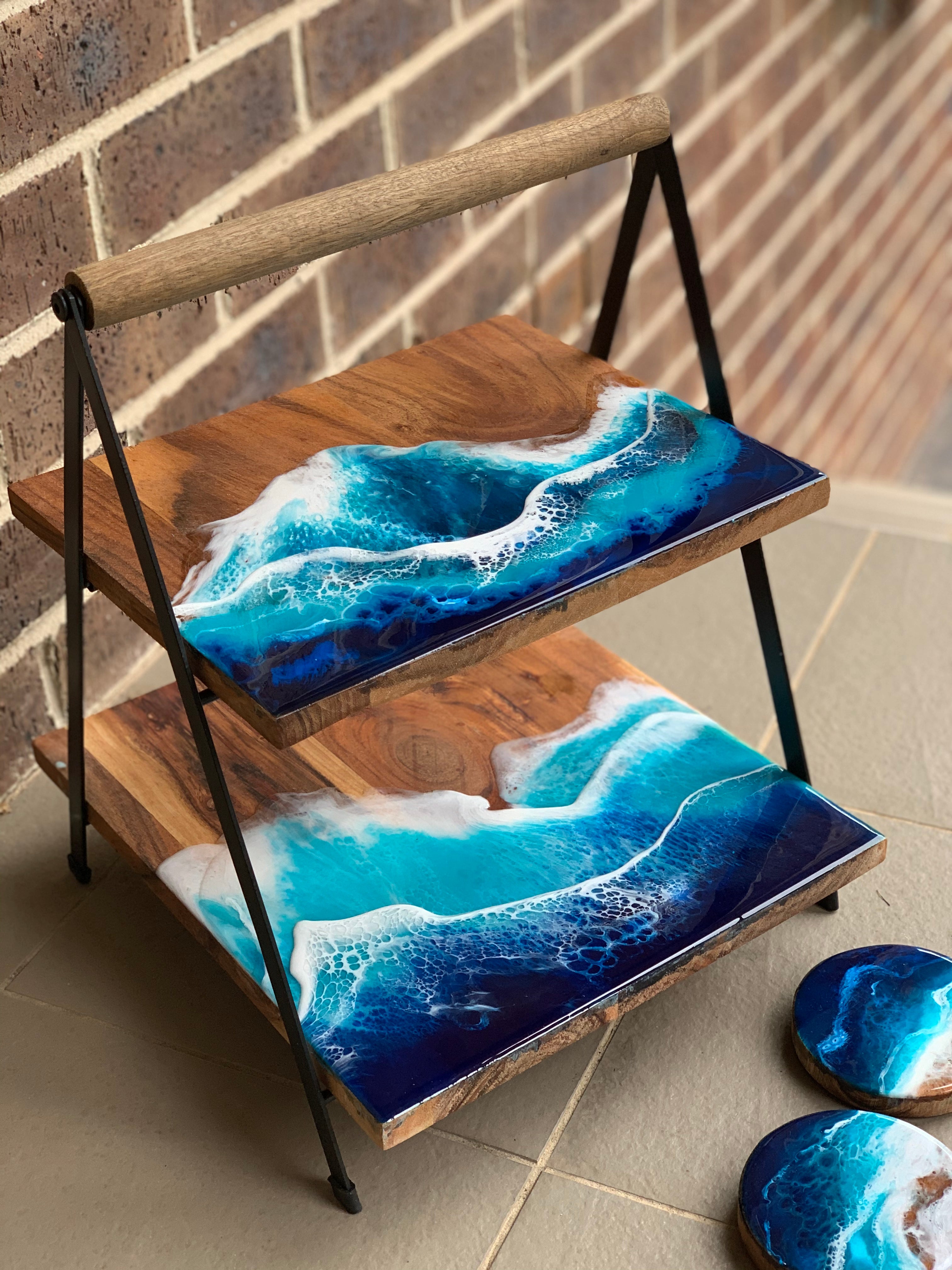 Tapas board | Platter | 2 tier serving | serving board | charcuterie board | ocean resin waves