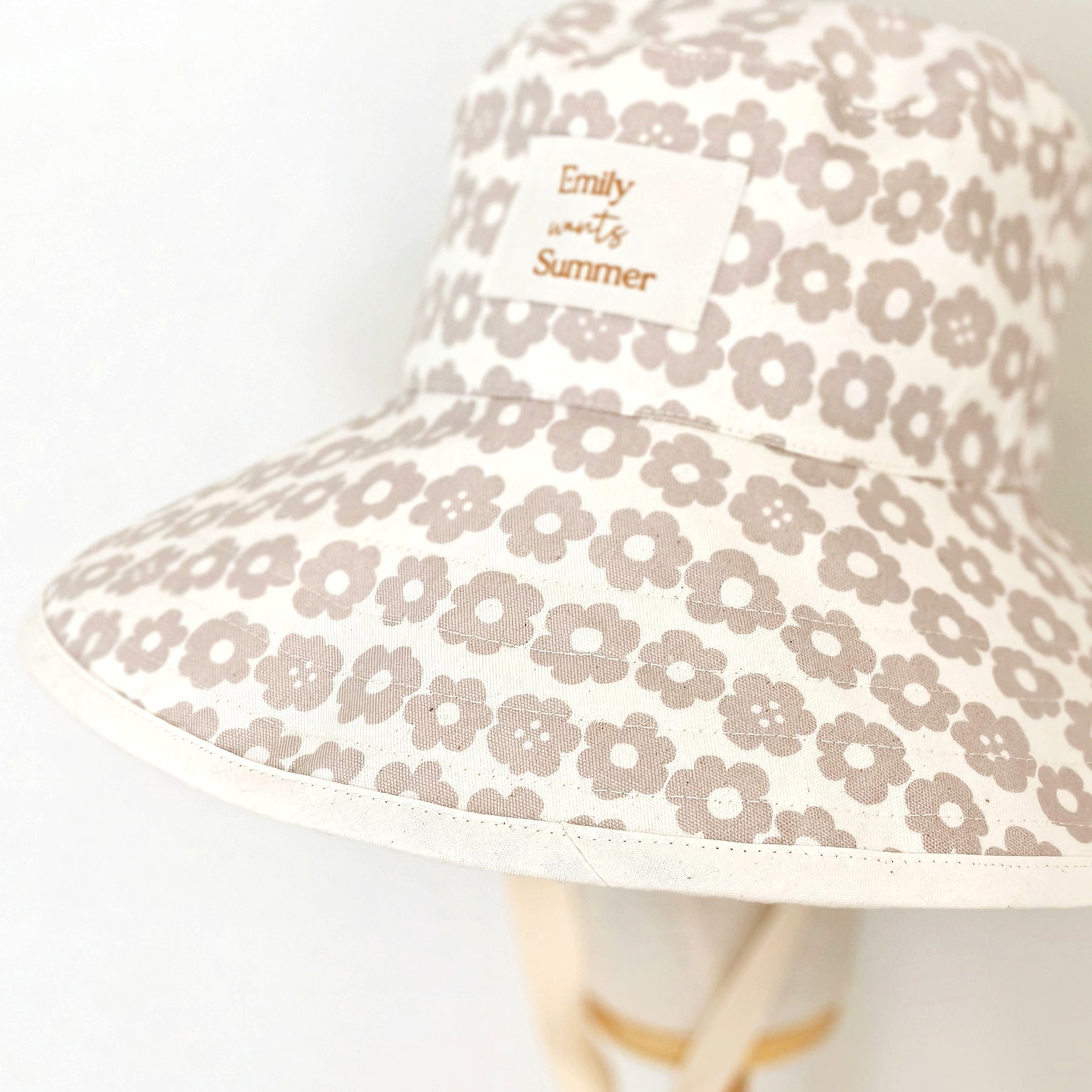 Adult Summer Wide Brim Sun Hat, Beige Floral Summer Hat