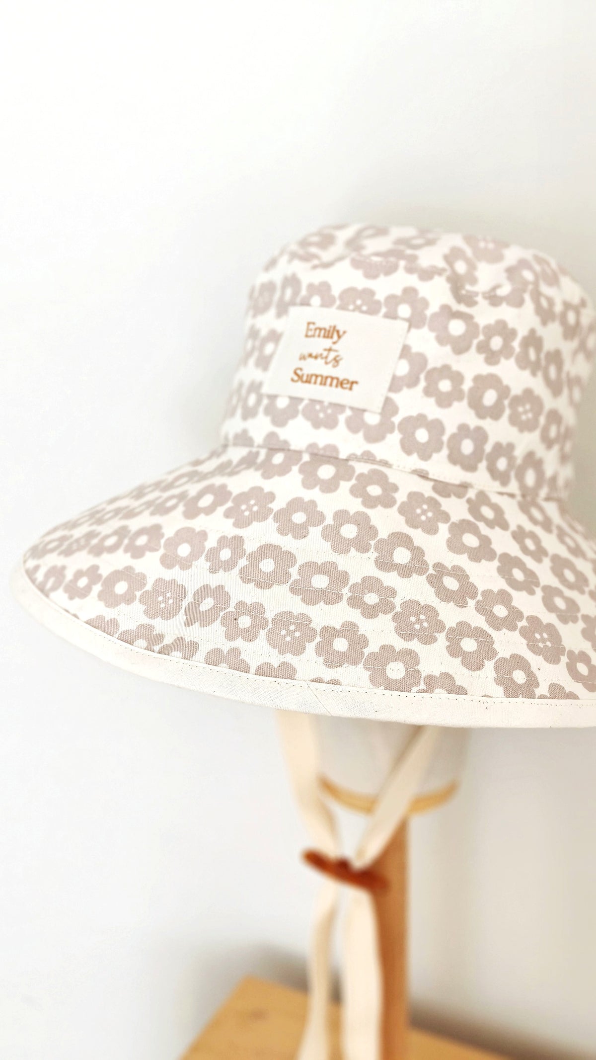 Adult Summer Wide Brim Sun Hat, Beige Floral Summer Hat