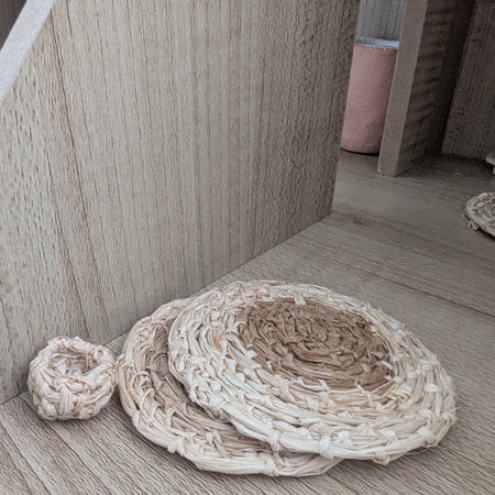 Minature Doll House Natural Floor Mat with Basket   | Natural Woven Raffia Play Decor Set 2 piece