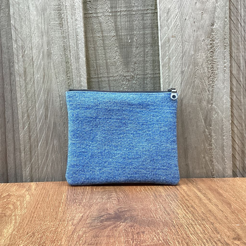 Upcycled Denim Cuff Coin Purse – Red Polka Dot Heart