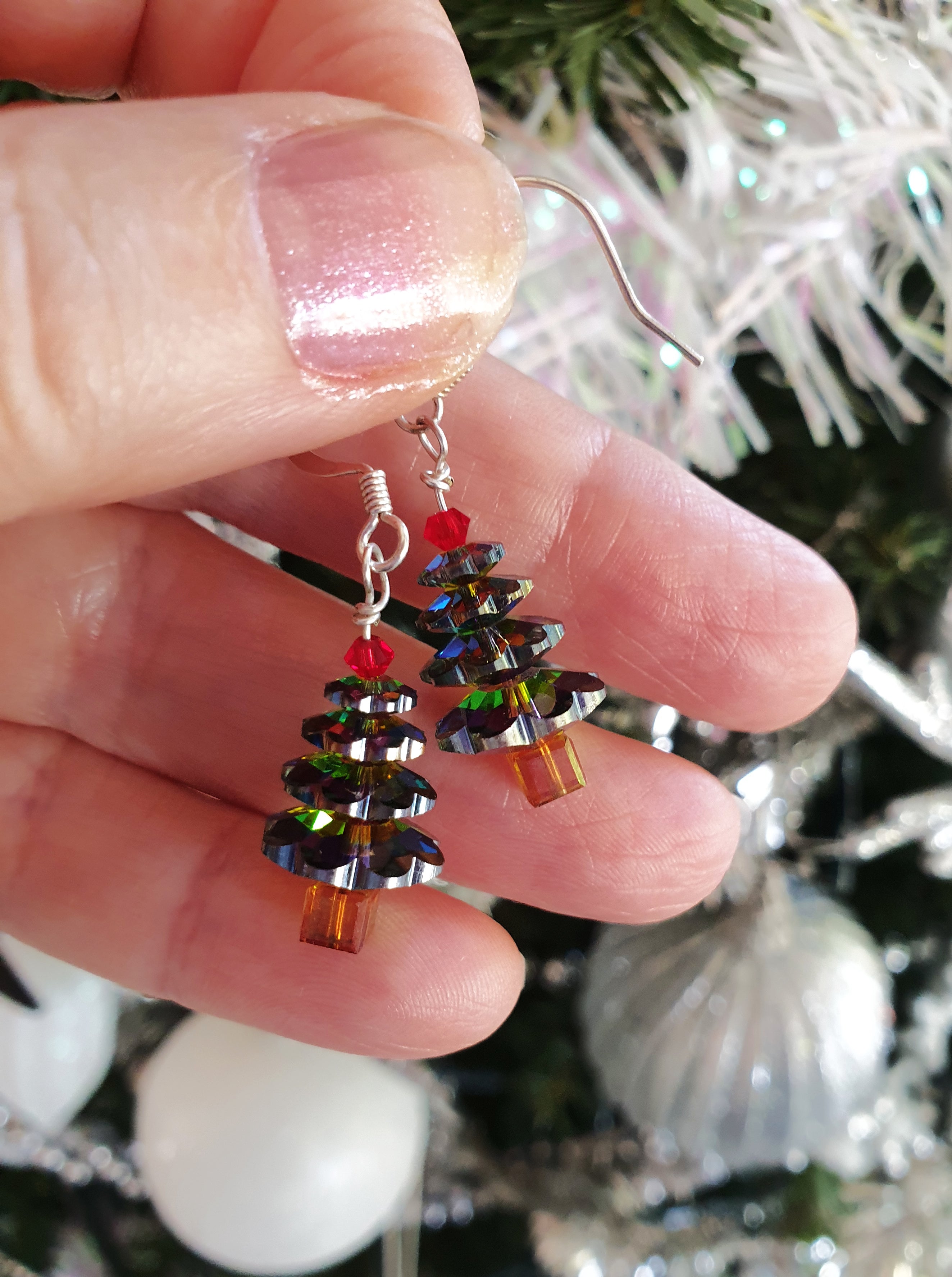 Sparkly Crystal Christmas Tree Earrings