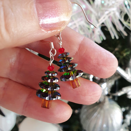 Sparkly Crystal Christmas Tree Earrings