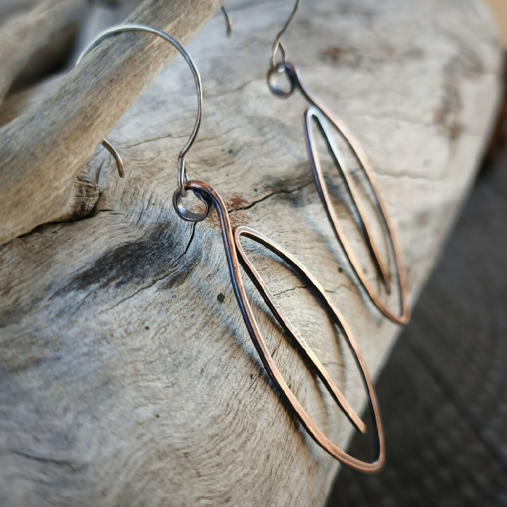 copper leaf earrings handmade 2
