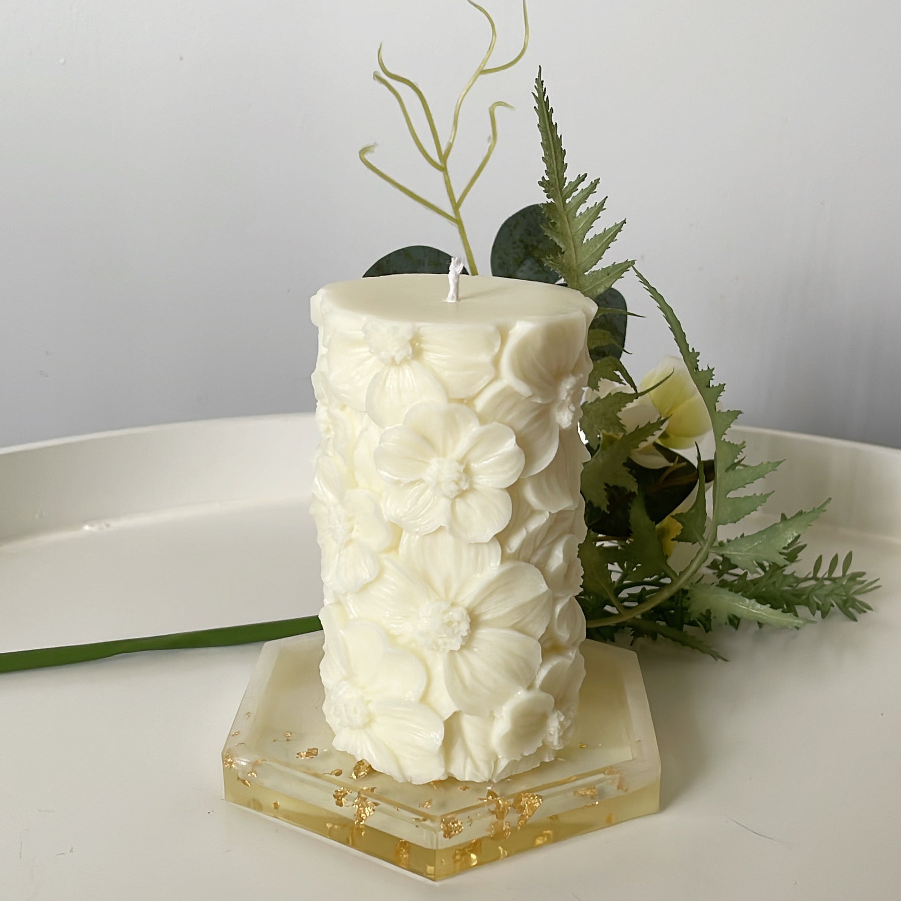 Tall Flower Pillar Candle