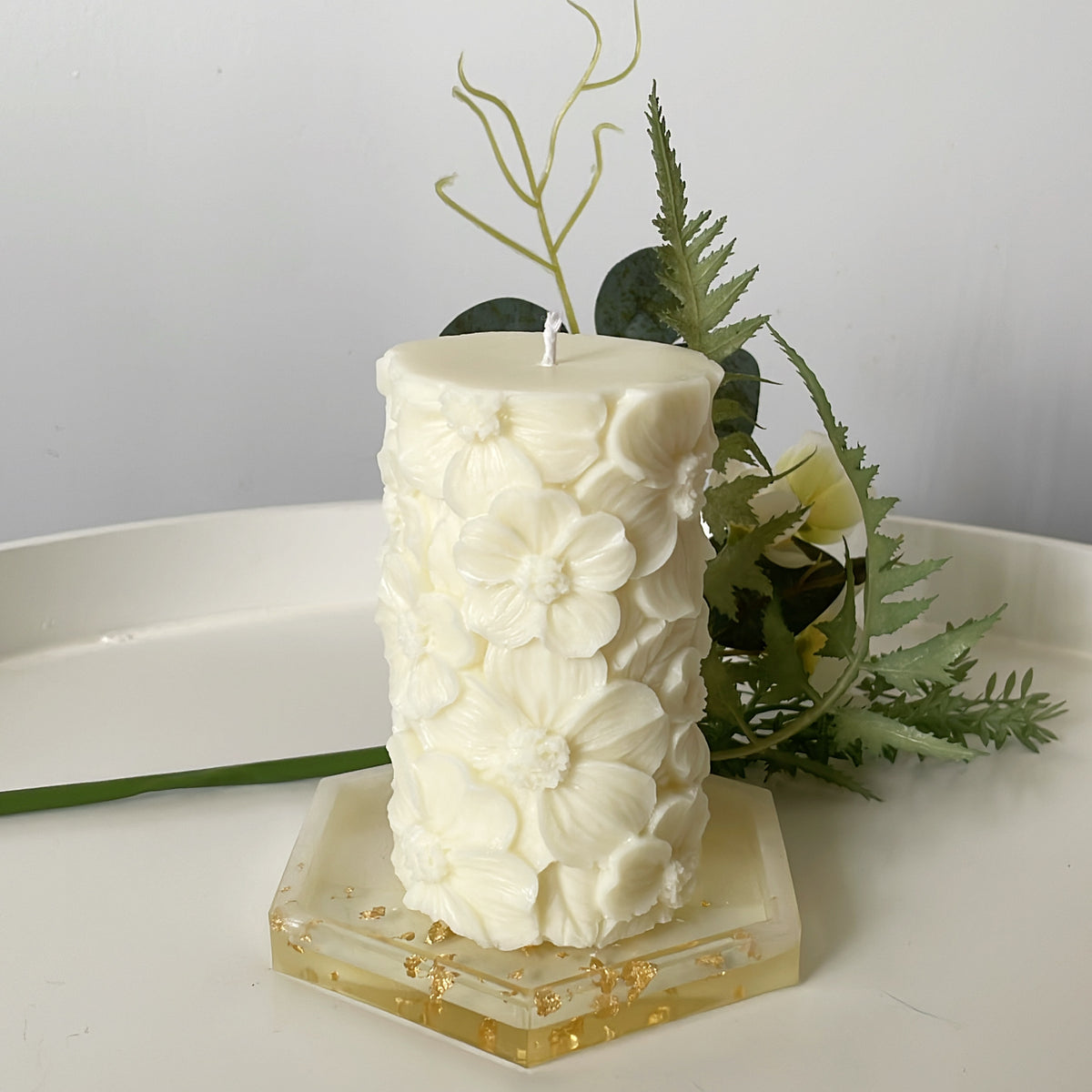 Tall Flower Pillar Candle