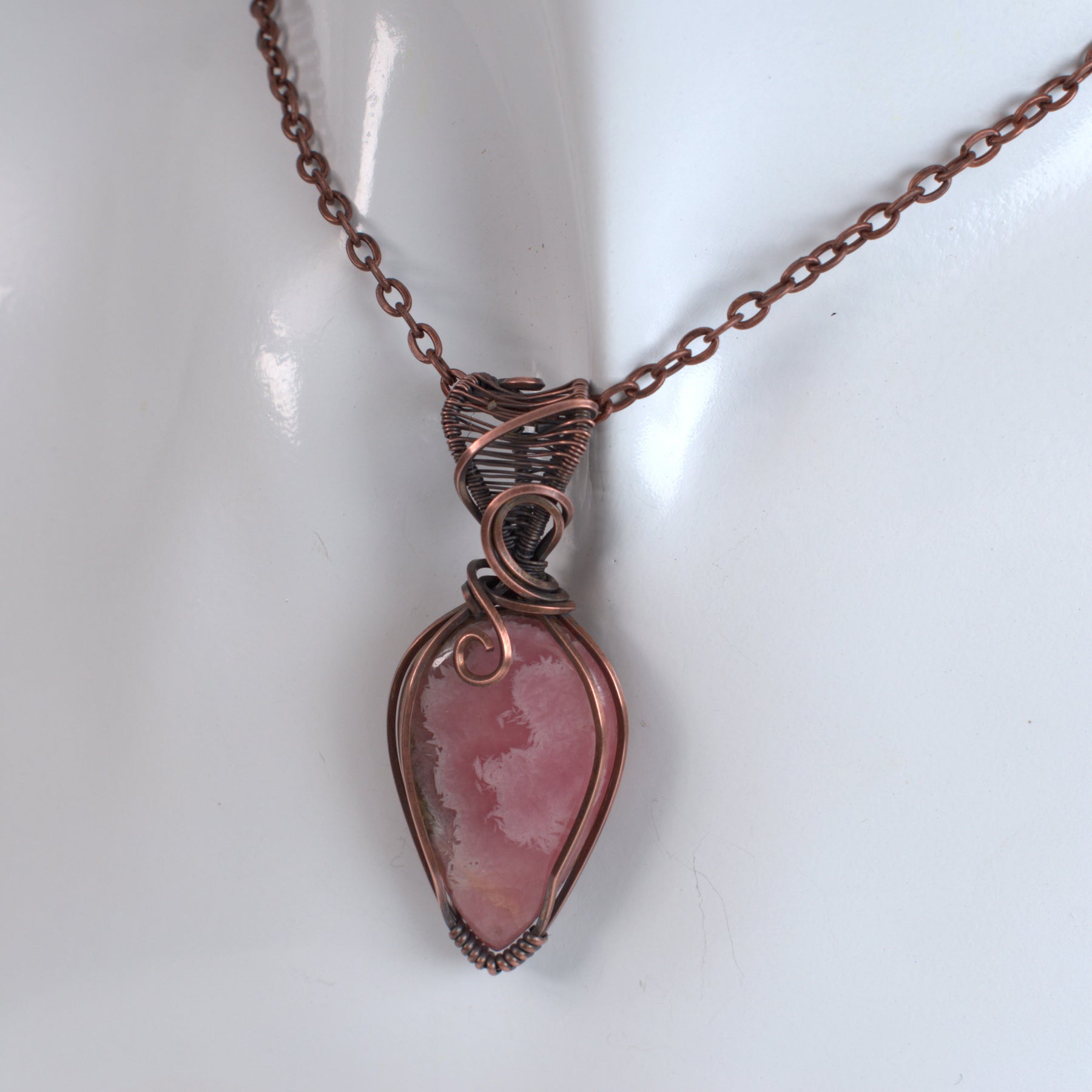 Peony Blush - Rhodochrosite Copper Wrapped Pendant