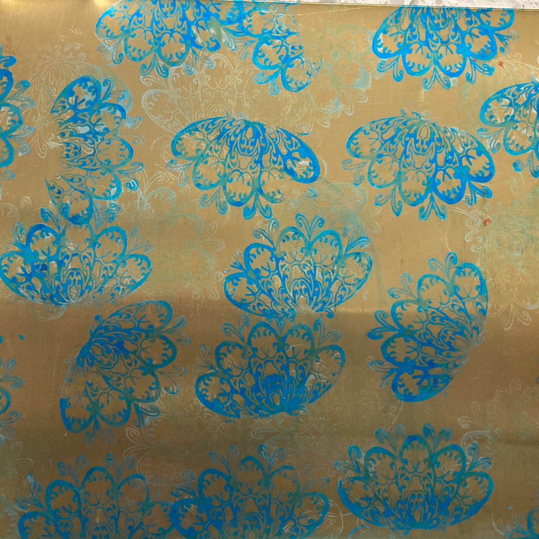 Hand printed anodised aluminium earrings - Persian Blue Collection