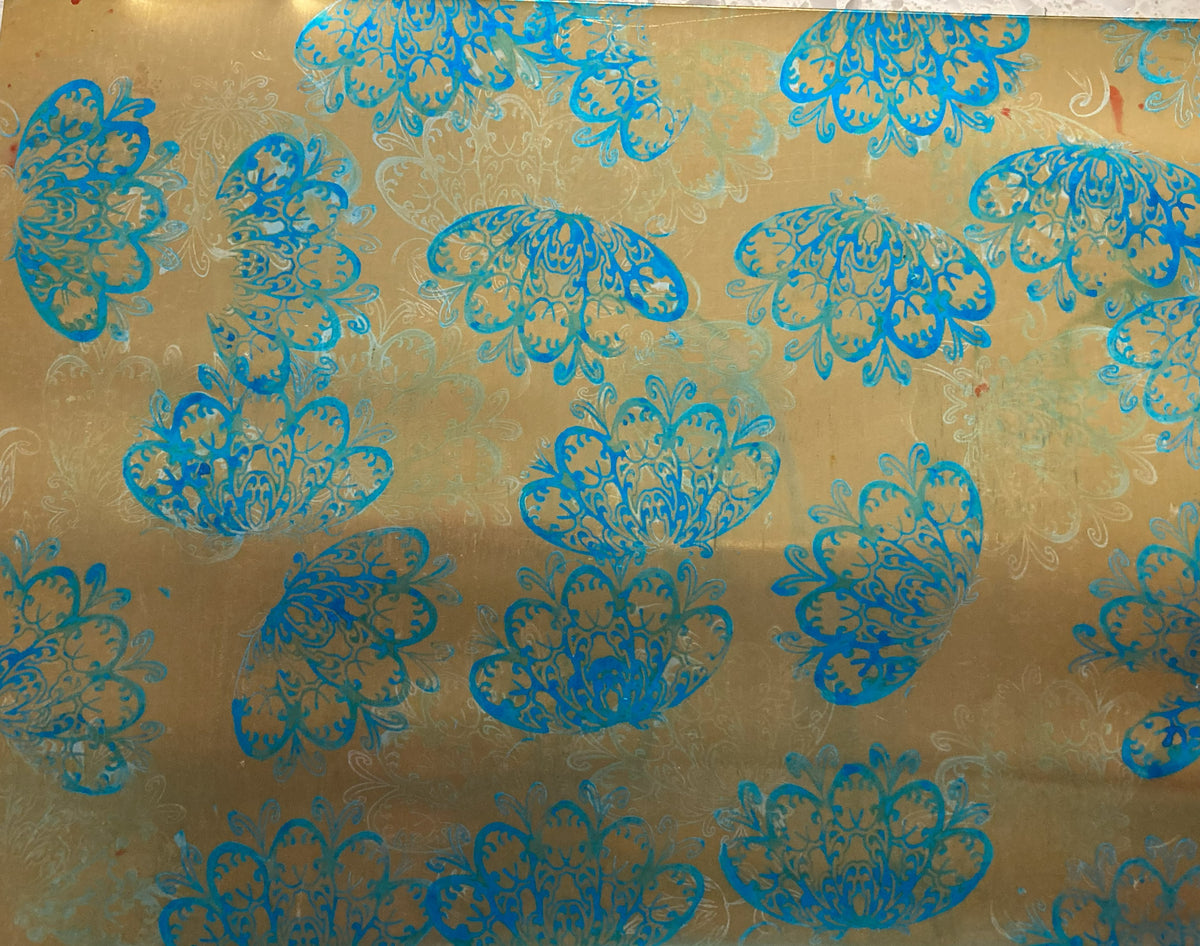 Hand printed anodised aluminium earrings - Persian Blue Collection