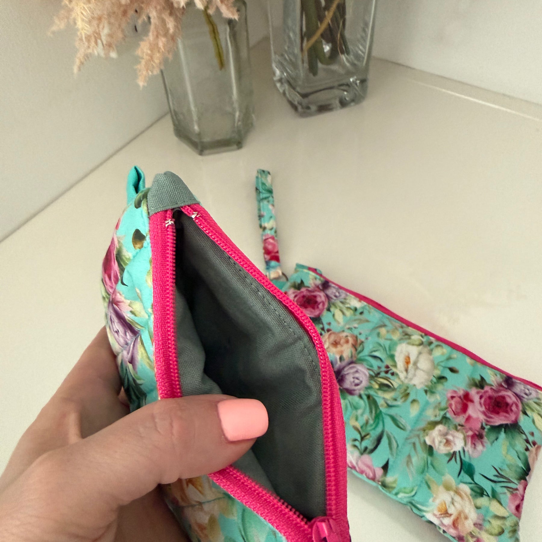 Wristlet & Coin Purse Set - Aqua Floral