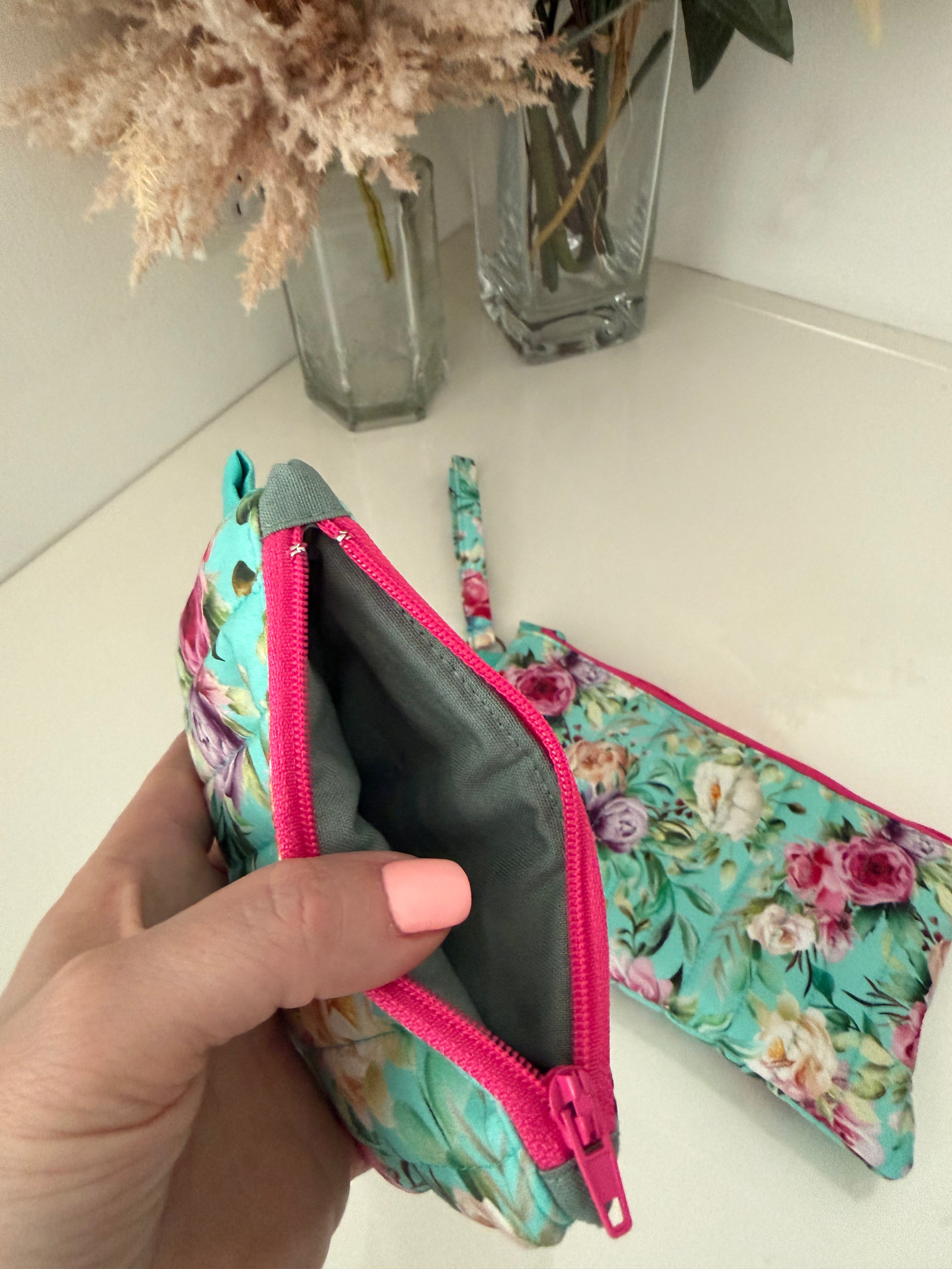 Wristlet & Coin Purse Set - Aqua Floral