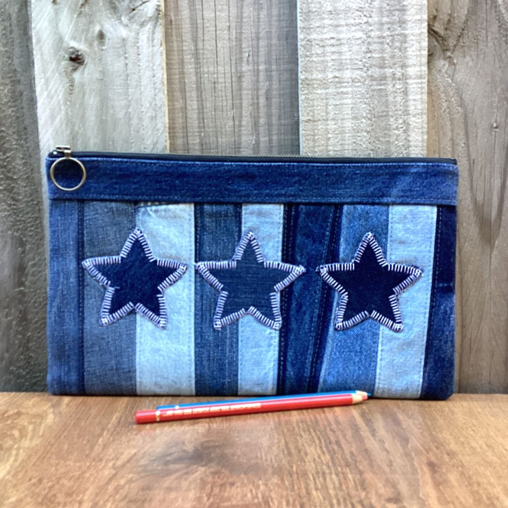 Upcycled Denim Pencil Case – Three Denim Stars