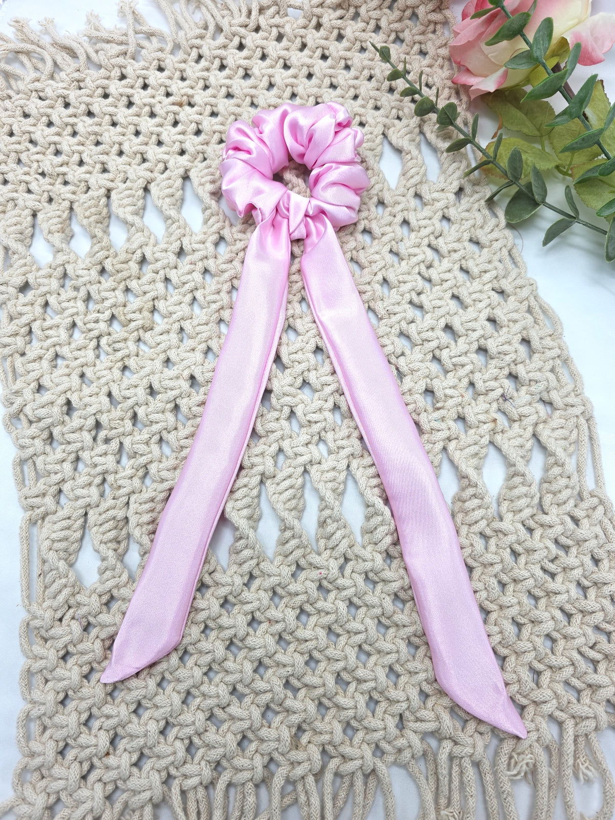 Satin Scrunchie Bow, Handmade Hair Ties, Ponytail Bands,