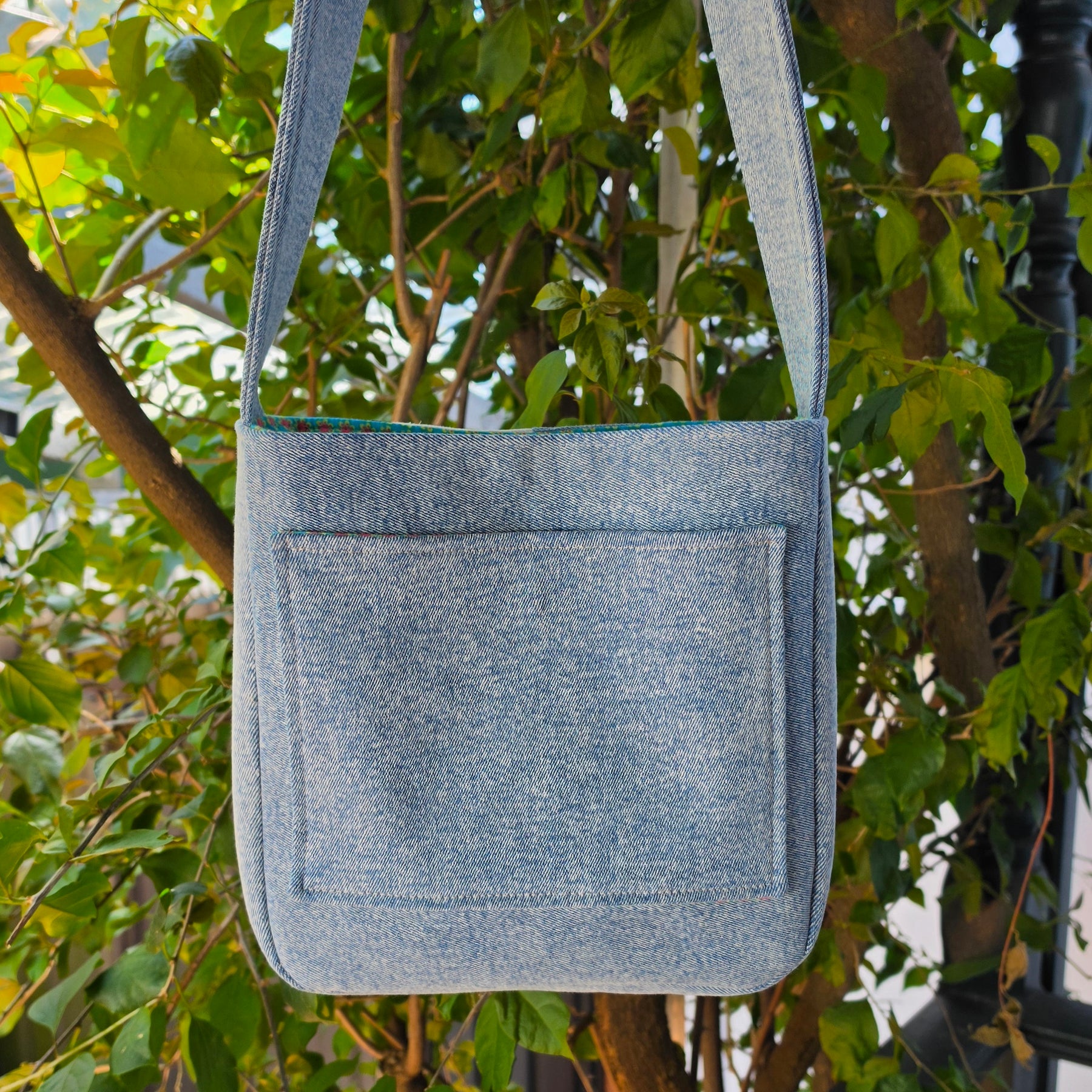 Upcycled Denim Jeans & Pre-loved Fabrics Checkered Handbag